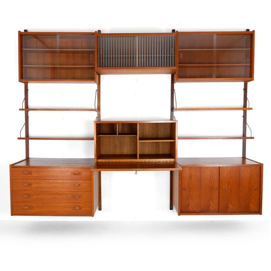 Mid Century Danish PS System Teak Wall Units -3 Bays - Desk, Bookshelves and Cabinets - Modular Ladder Shelving