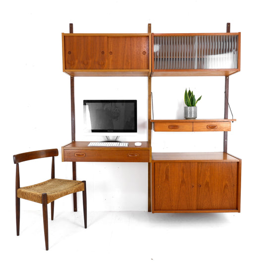 Danish PS System Teak Wall Units - 2 Bays - Desk, Bookshelves and Cabinets - Modular Ladder Shelving