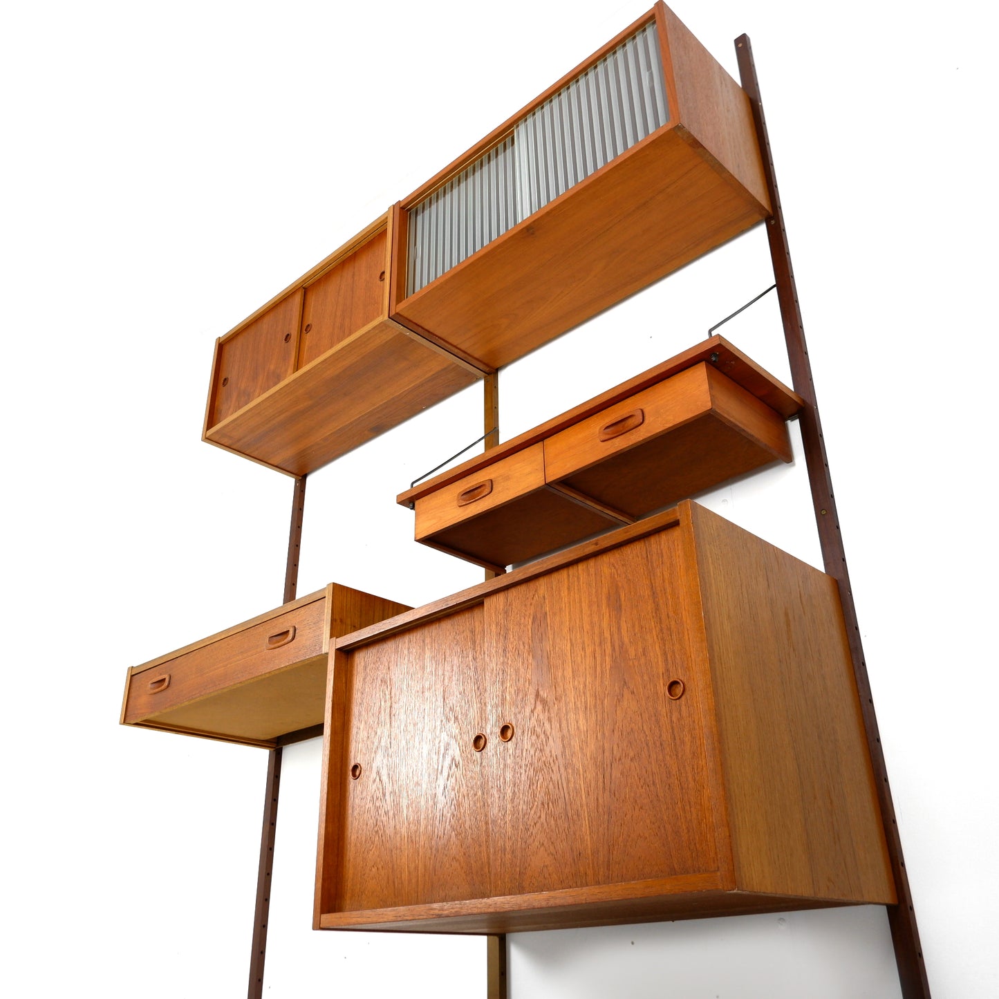 Danish PS System Teak Wall Units - 2 Bays - Desk, Bookshelves and Cabinets - Modular Ladder Shelving