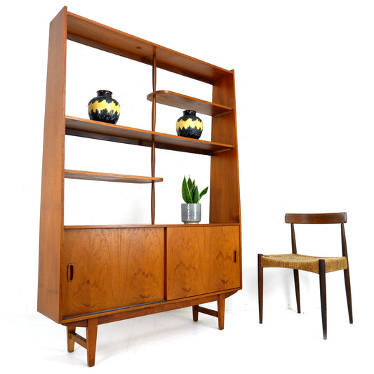 Mid Century Room Divider in Teak / Bookcase Shelving Unit with Cupboard