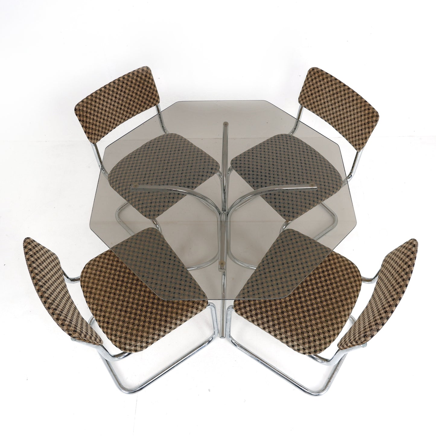 Set 4 Mid Century Cesca Style Cantilever Dining Chairs & Smoked Glass Table - Tubular Steel