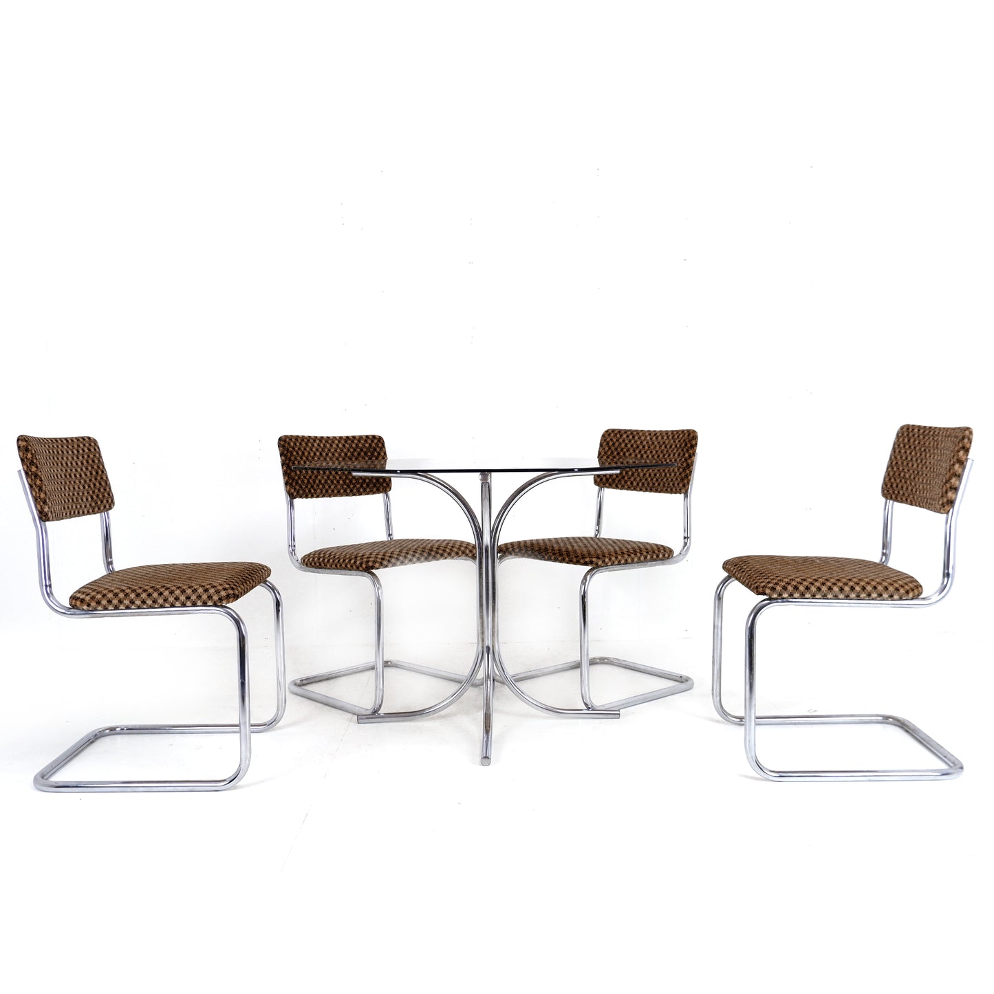 Set 4 Mid Century Cesca Style Cantilever Dining Chairs & Smoked Glass Table - Tubular Steel
