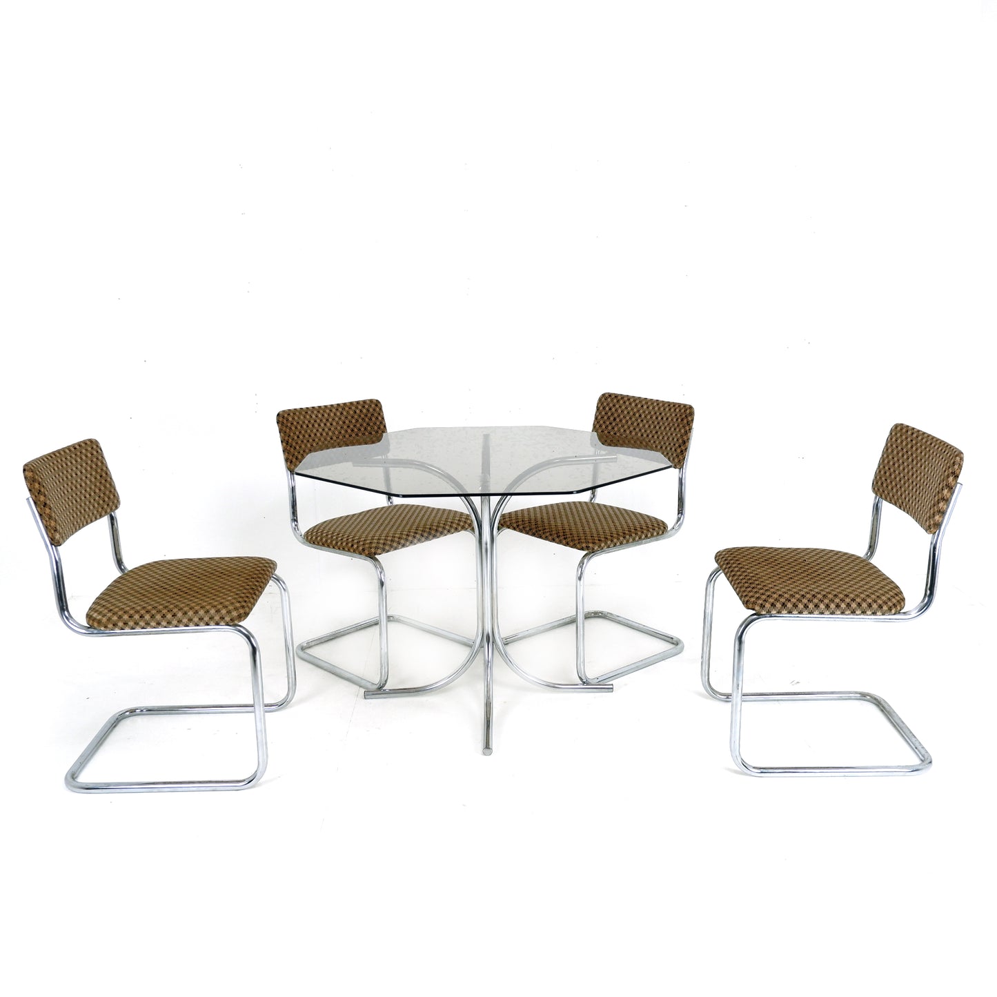 Set 4 Mid Century Cesca Style Cantilever Dining Chairs & Smoked Glass Table - Tubular Steel