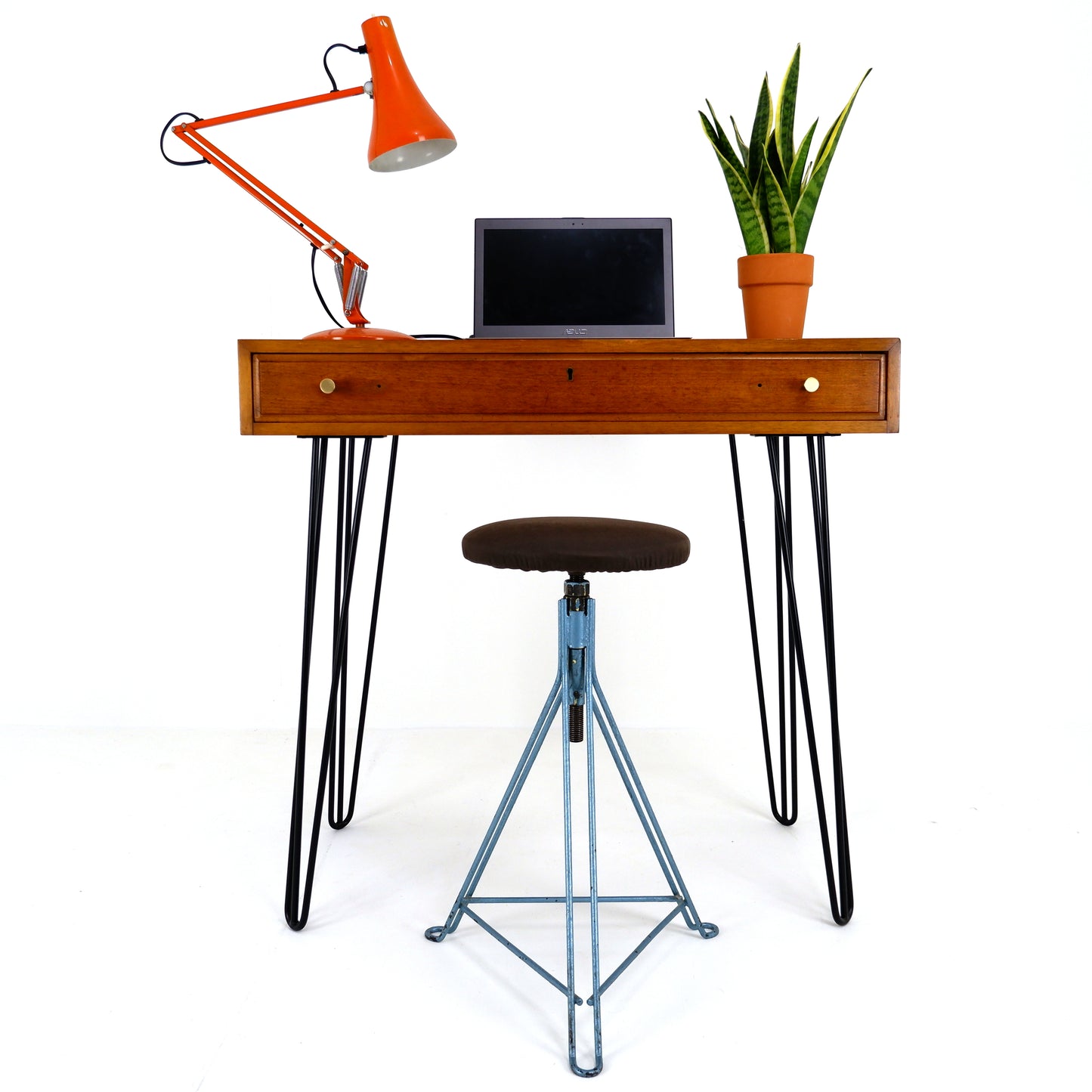 Mid Century Teak Desk / Hallway Table on Hairpin Legs