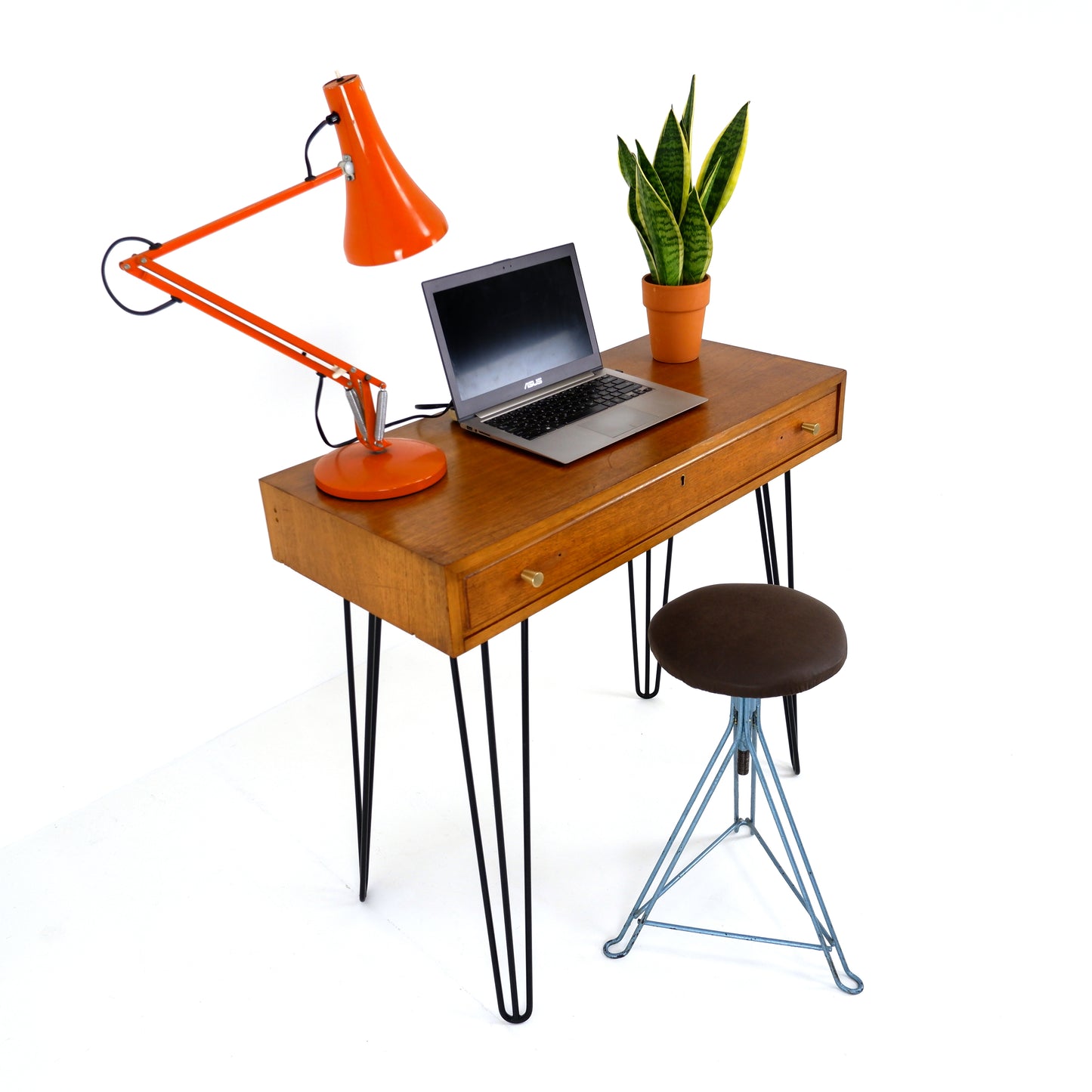 Mid Century Teak Desk / Hallway Table on Hairpin Legs