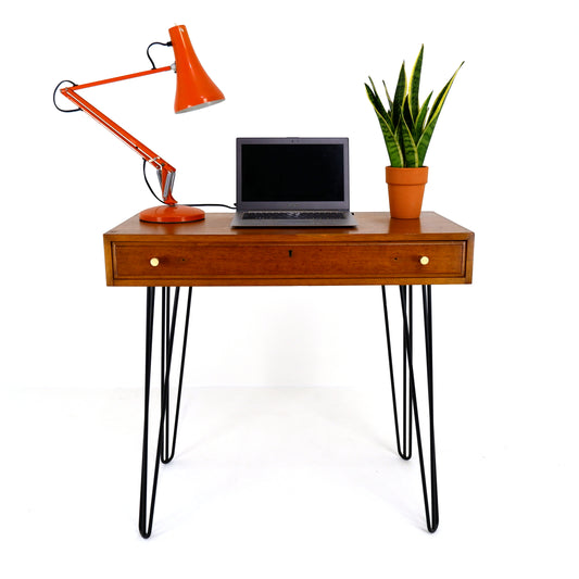 Mid Century Teak Desk / Hallway Table on Hairpin Legs