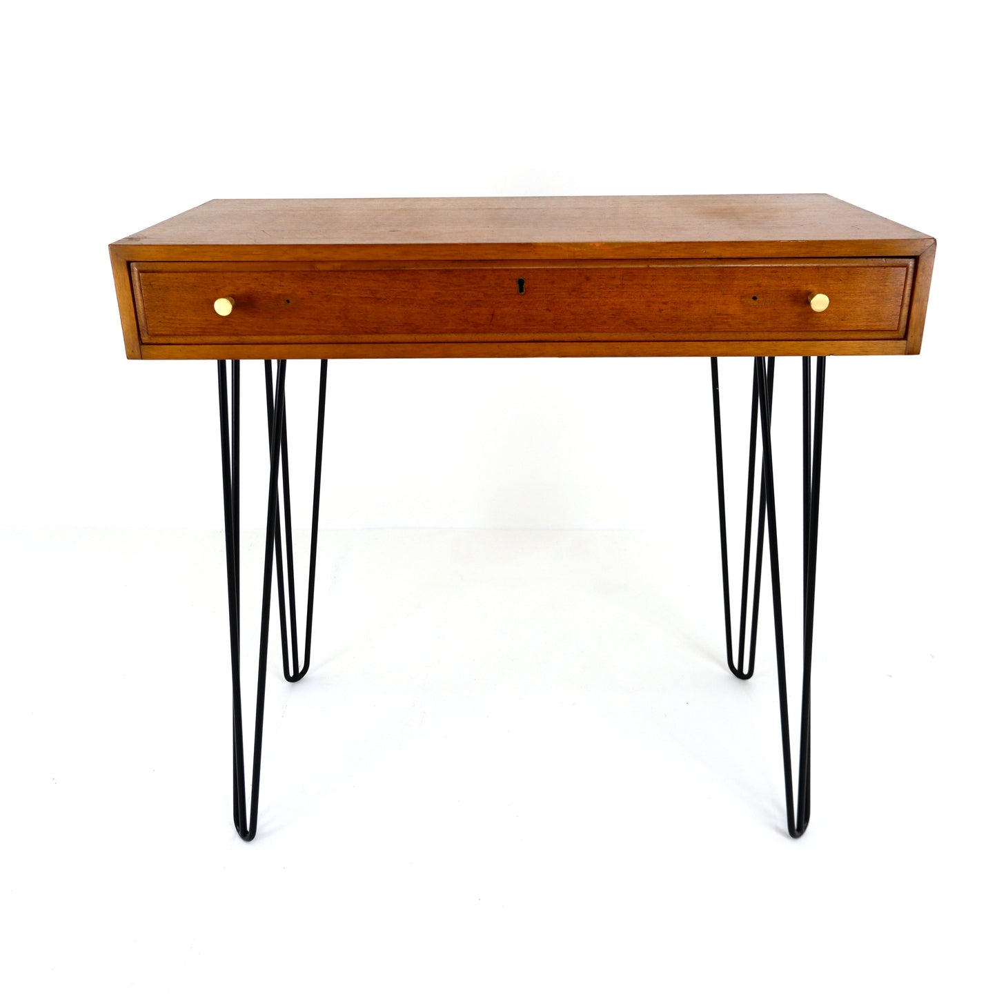 Mid Century Teak Desk / Hallway Table on Hairpin Legs