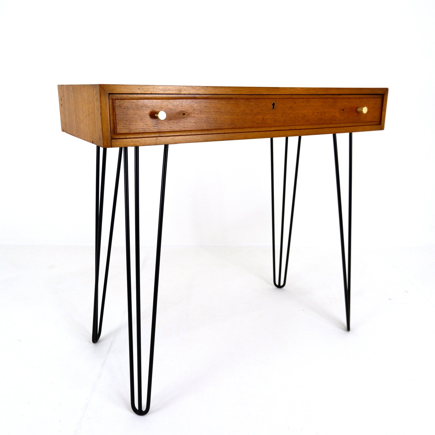 Mid Century Teak Desk / Hallway Table on Hairpin Legs