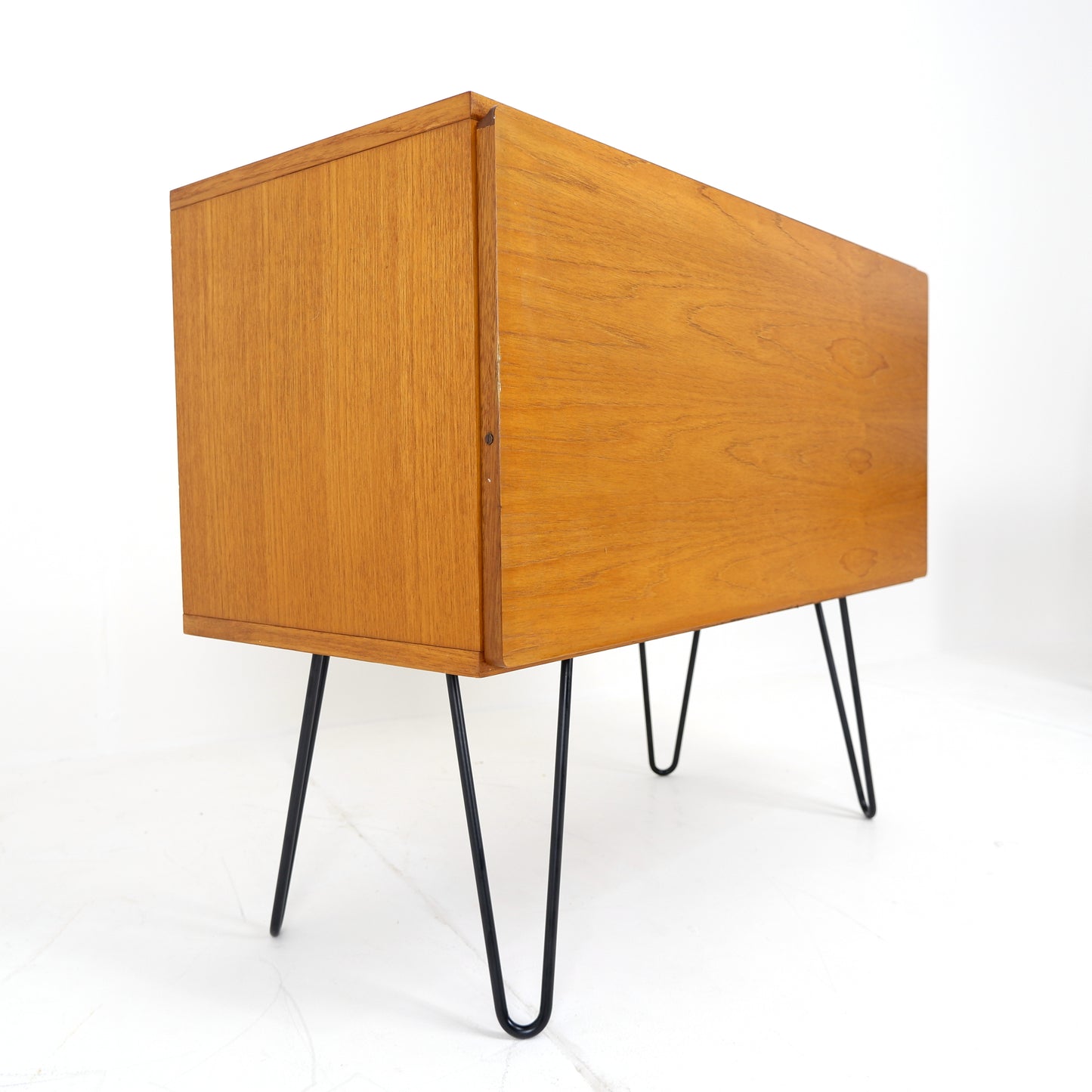 Mid Century Drinks Cabinet with Light in Teak by Beaver & Tapley - Hairpin Legs