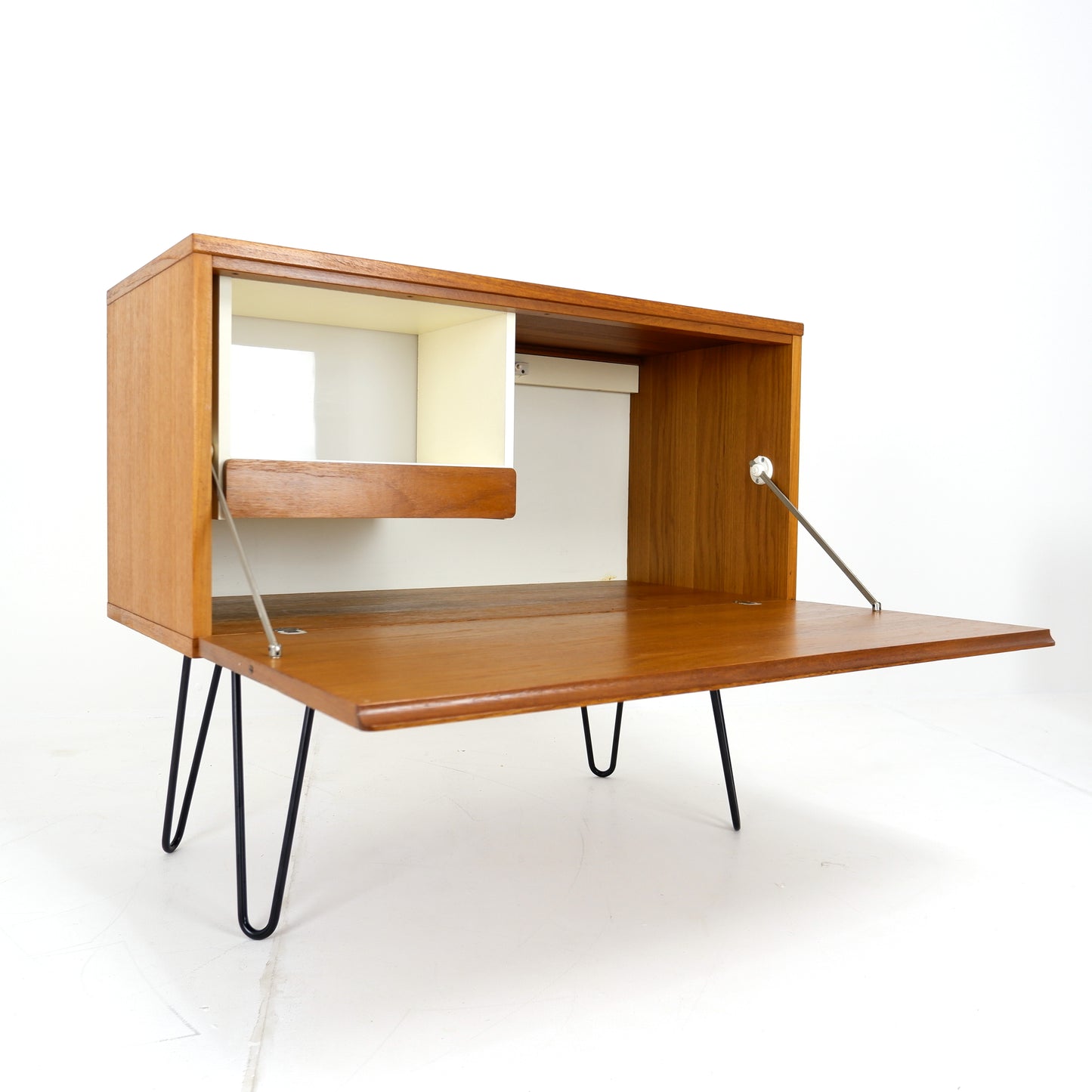 Mid Century Drinks Cabinet with Light in Teak by Beaver & Tapley - Hairpin Legs