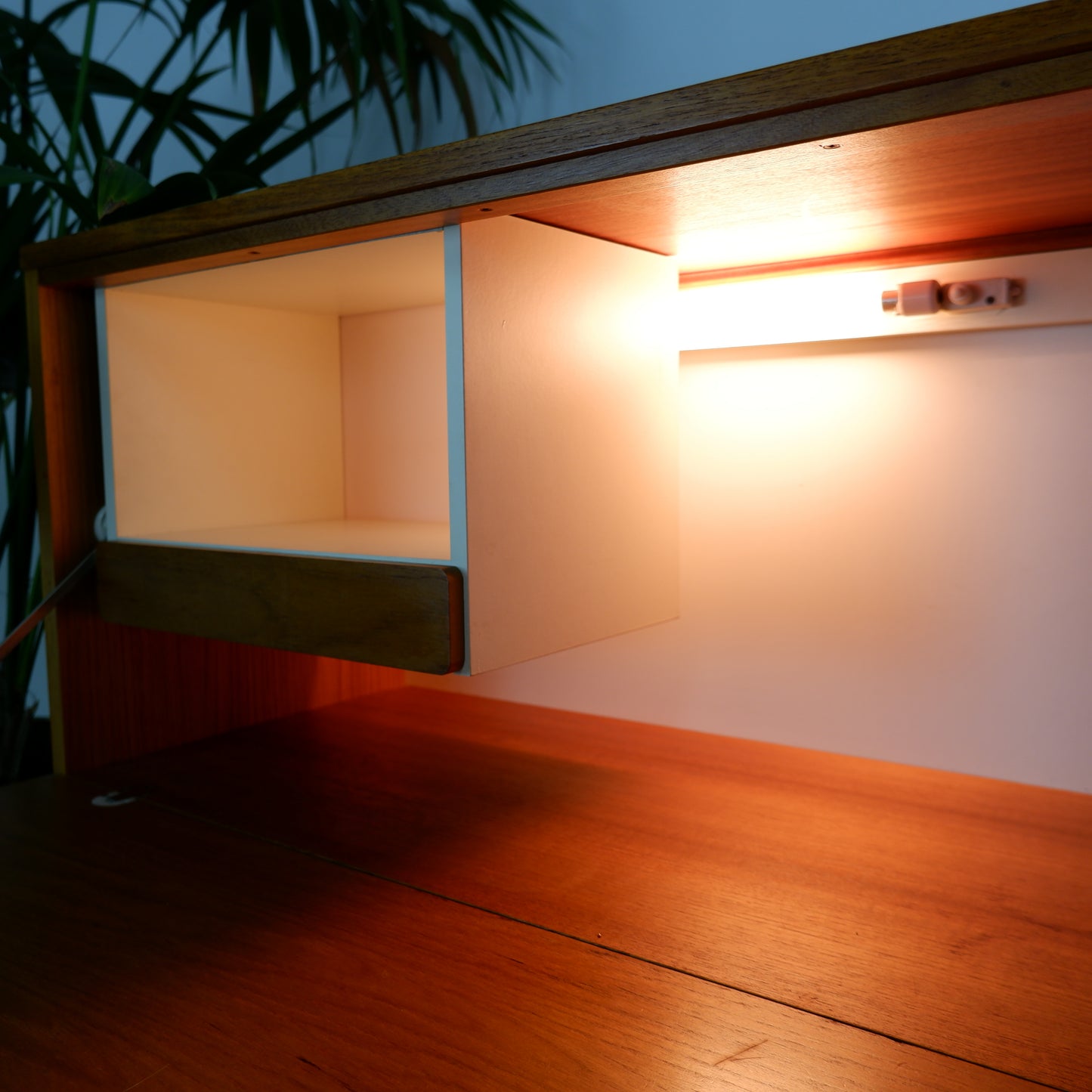 Mid Century Drinks Cabinet with Light in Teak by Beaver & Tapley - Hairpin Legs