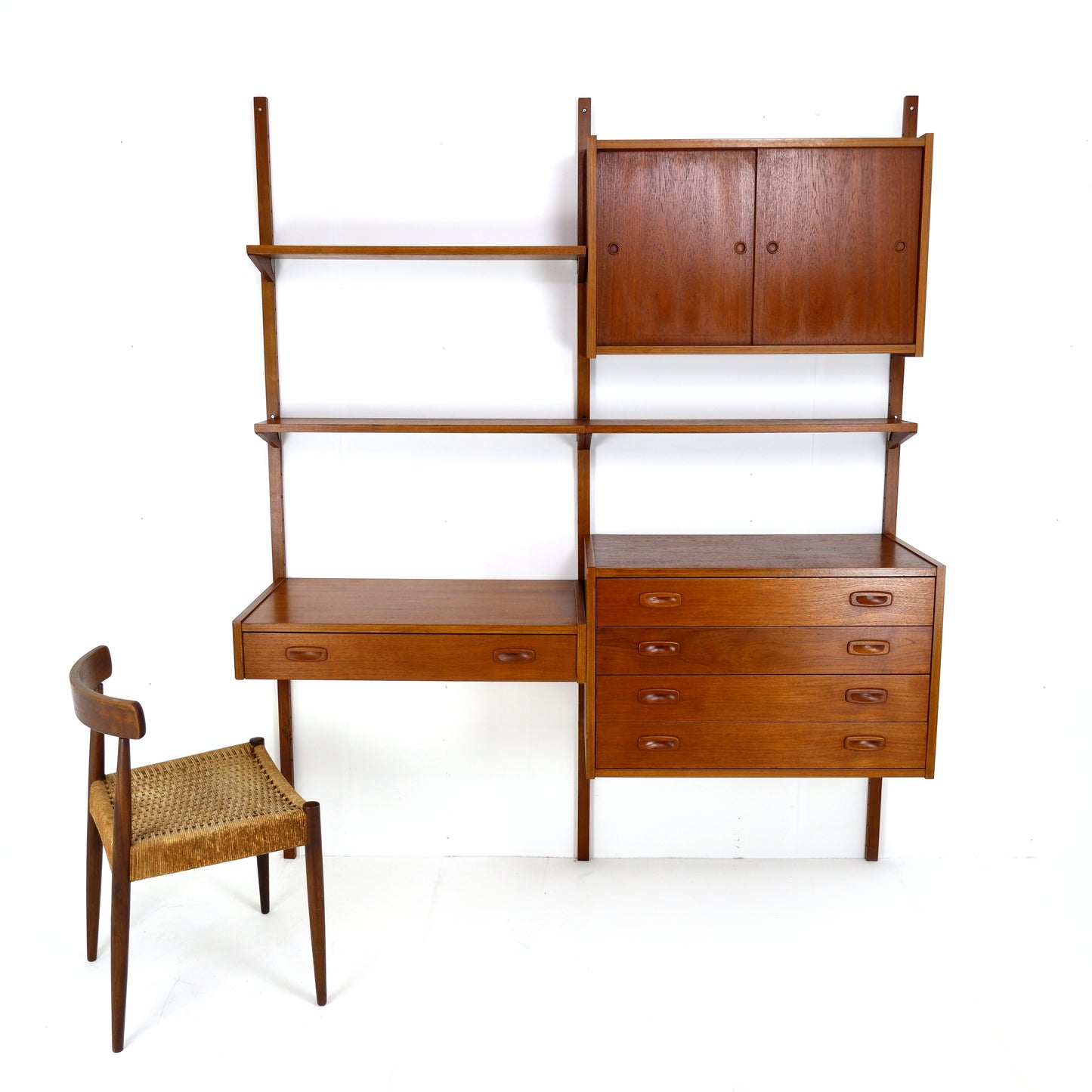 Danish Modern PS System Shelving Unit in Teak - Modular Desk and Cabinets with Bookcase Shelves