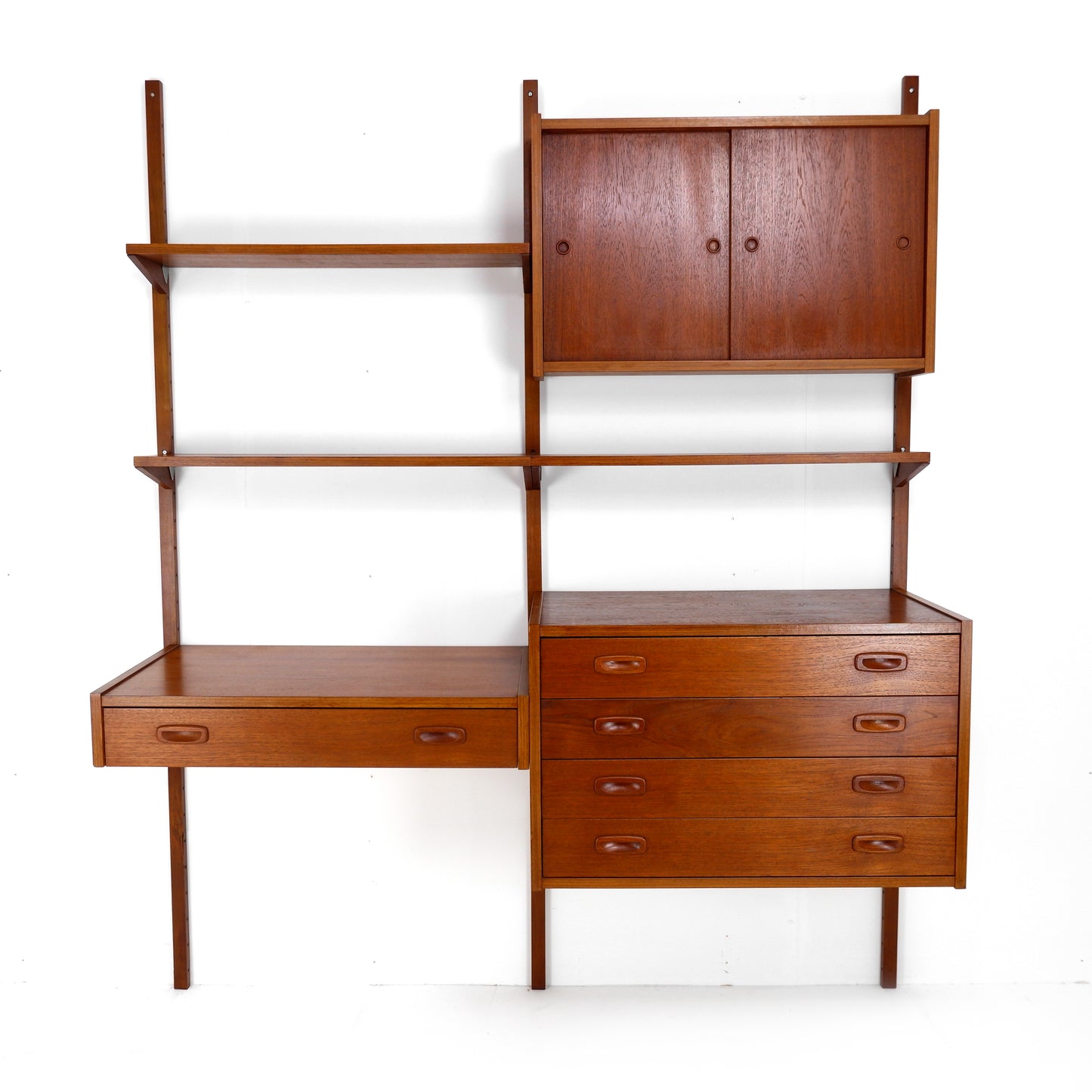 Danish Modern PS System Shelving Unit in Teak - Modular Desk and Cabinets with Bookcase Shelves