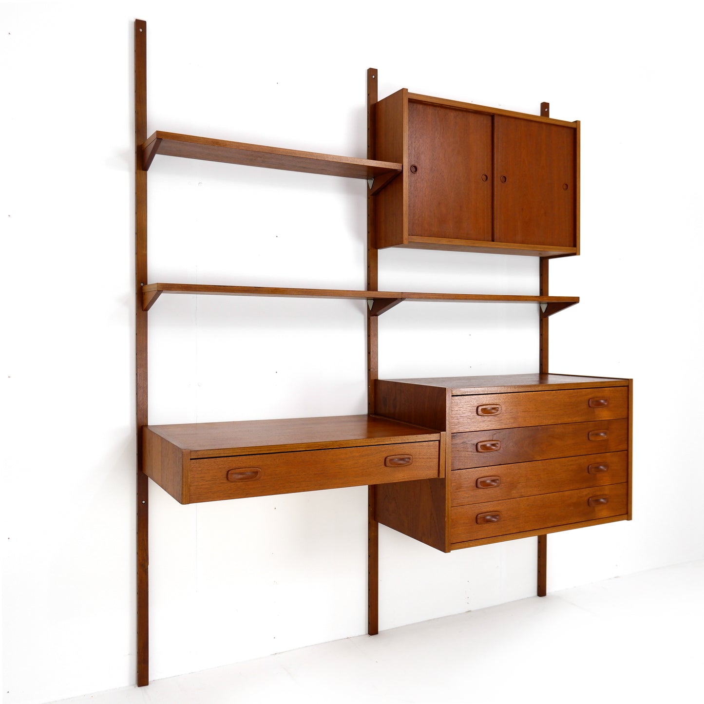 Danish Modern PS System Shelving Unit in Teak - Modular Desk and Cabinets with Bookcase Shelves