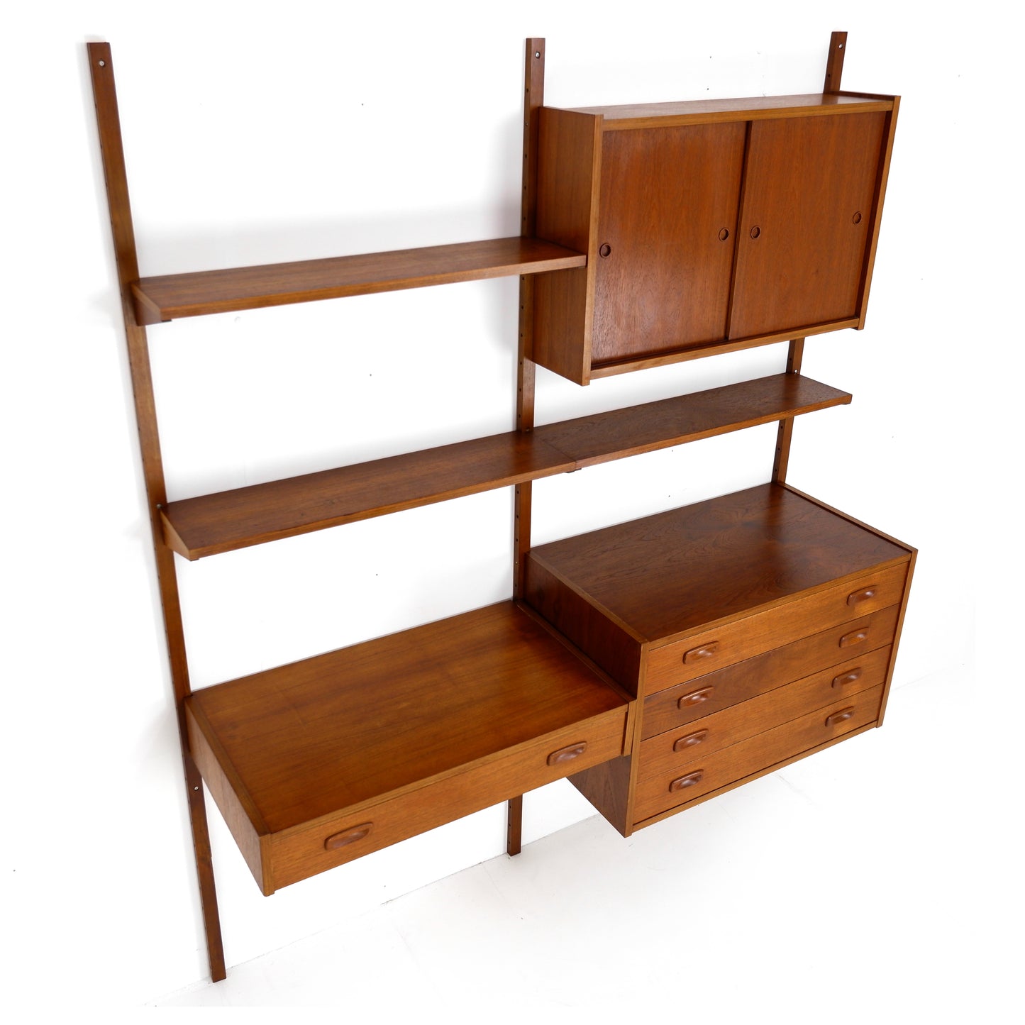Danish Modern PS System Shelving Unit in Teak - Modular Desk and Cabinets with Bookcase Shelves