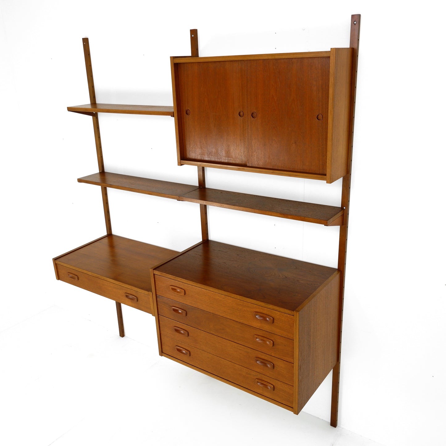 Danish Modern PS System Shelving Unit in Teak - Modular Desk and Cabinets with Bookcase Shelves