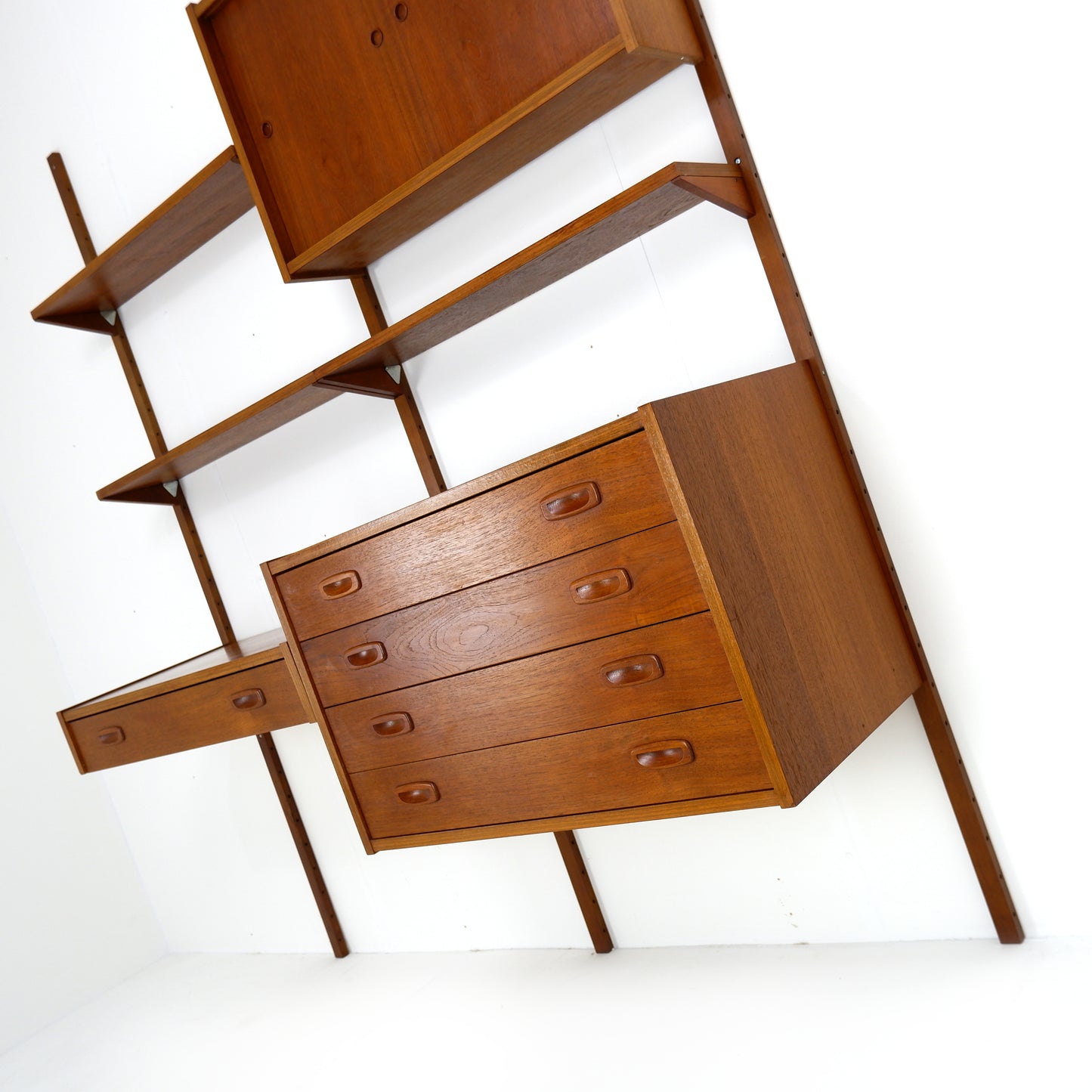 Danish Modern PS System Shelving Unit in Teak - Modular Desk and Cabinets with Bookcase Shelves