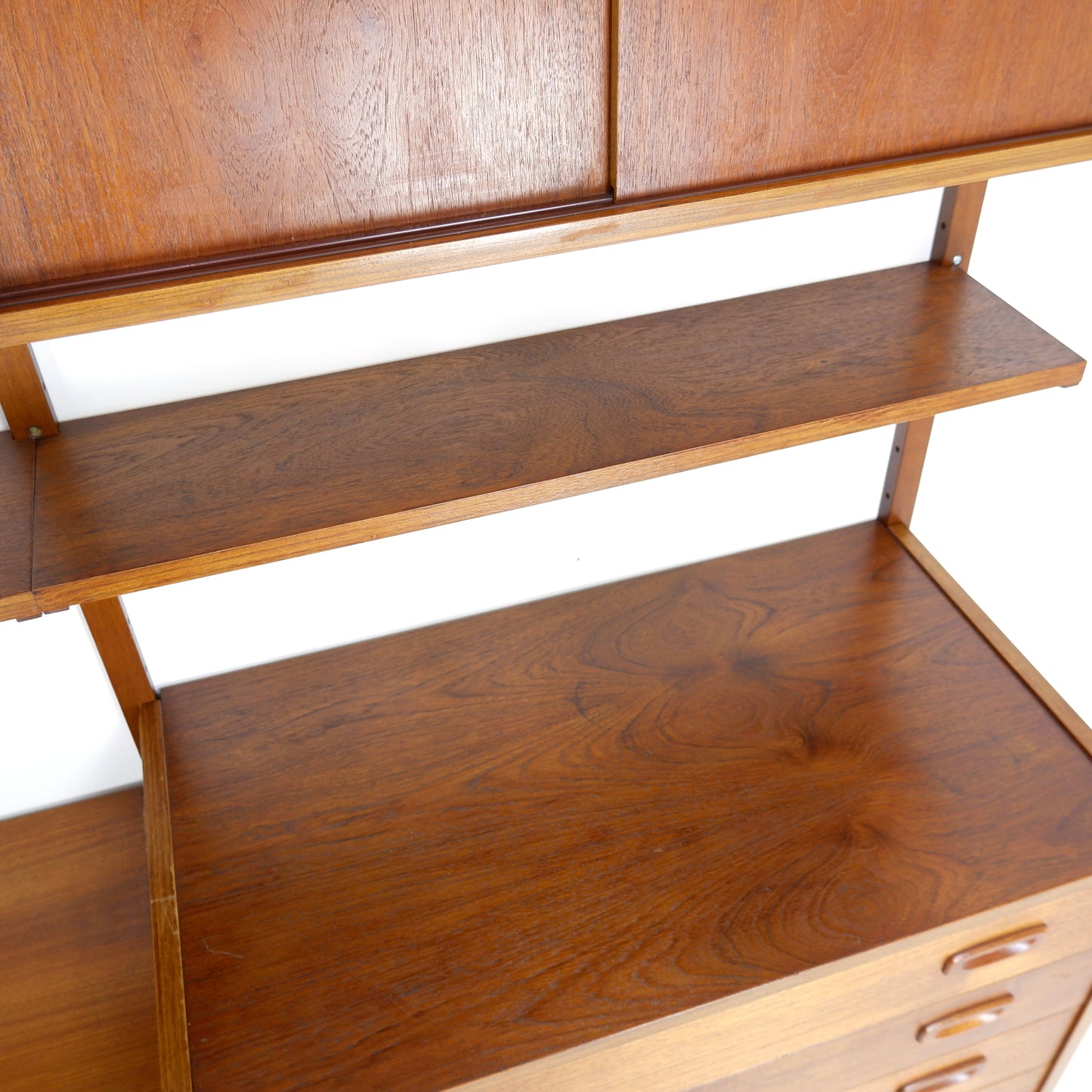 Danish Modern PS System Shelving Unit in Teak - Modular Desk and Cabinets with Bookcase Shelves