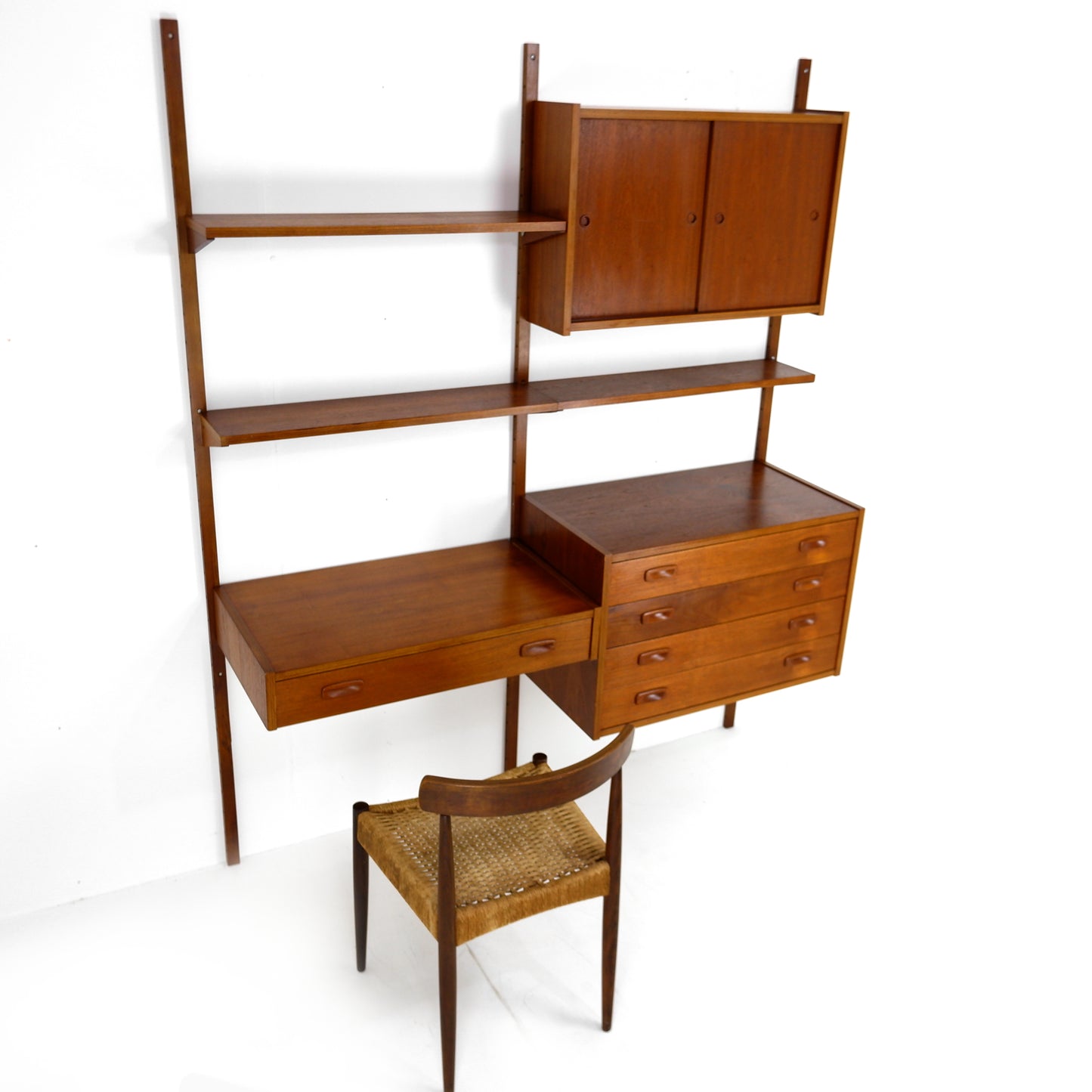 Danish Modern PS System Shelving Unit in Teak - Modular Desk and Cabinets with Bookcase Shelves