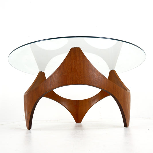 Mid Century Henry P. Glass Biomorphic Coffee Table - Circular Bent Ply/Teak and Glass