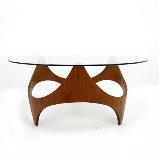 Mid Century Henry P. Glass Biomorphic Coffee Table - Circular Bent Ply/Teak and Glass