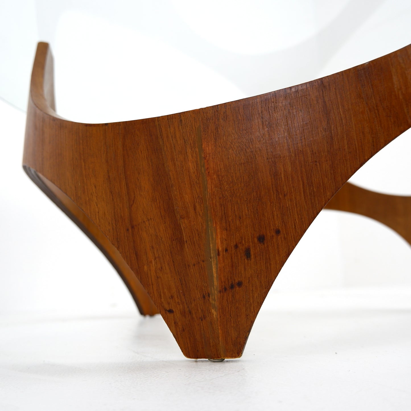 Mid Century Henry P. Glass Biomorphic Coffee Table - Circular Bent Ply/Teak and Glass