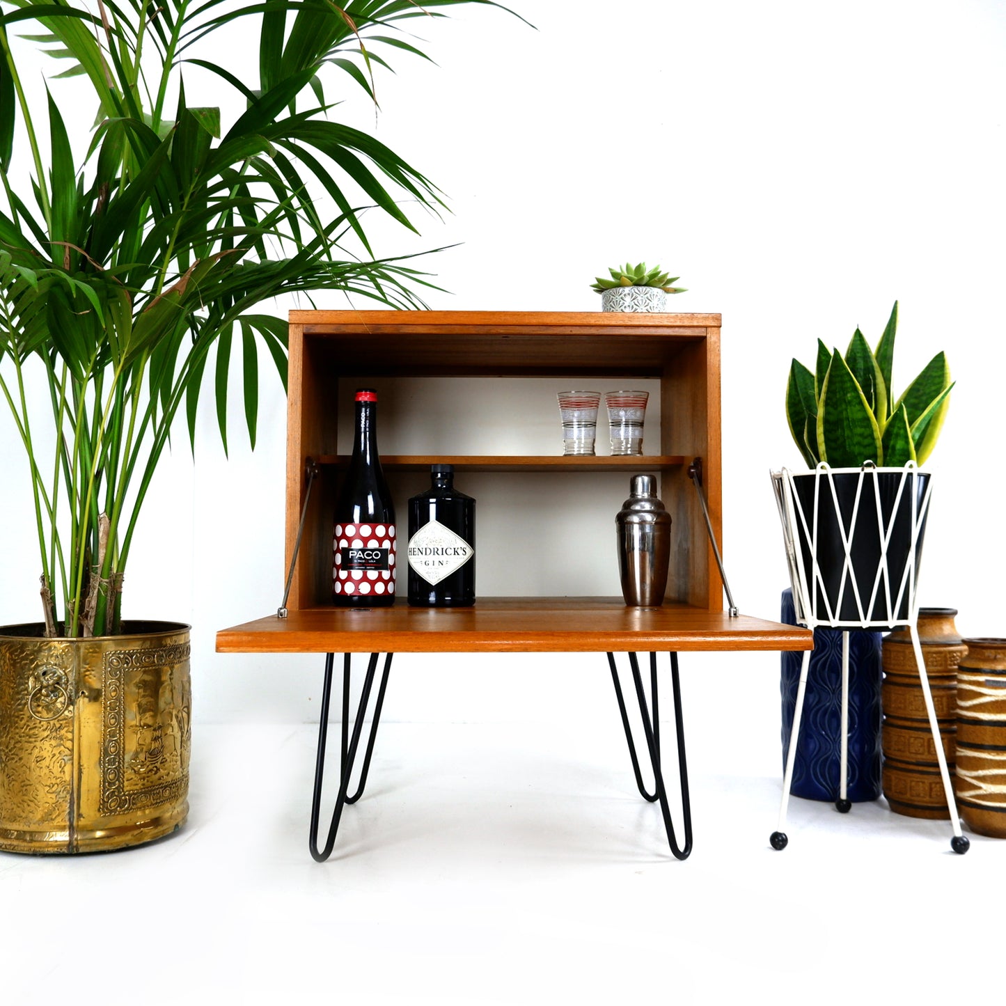 Mid Century Teak Record Cabinet / Cocktail Cabinet on Hairpin Legs