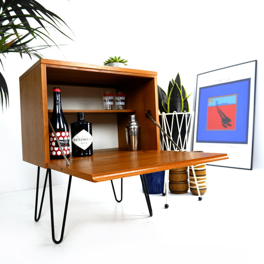 Mid Century Teak Record Cabinet / Cocktail Cabinet on Hairpin Legs