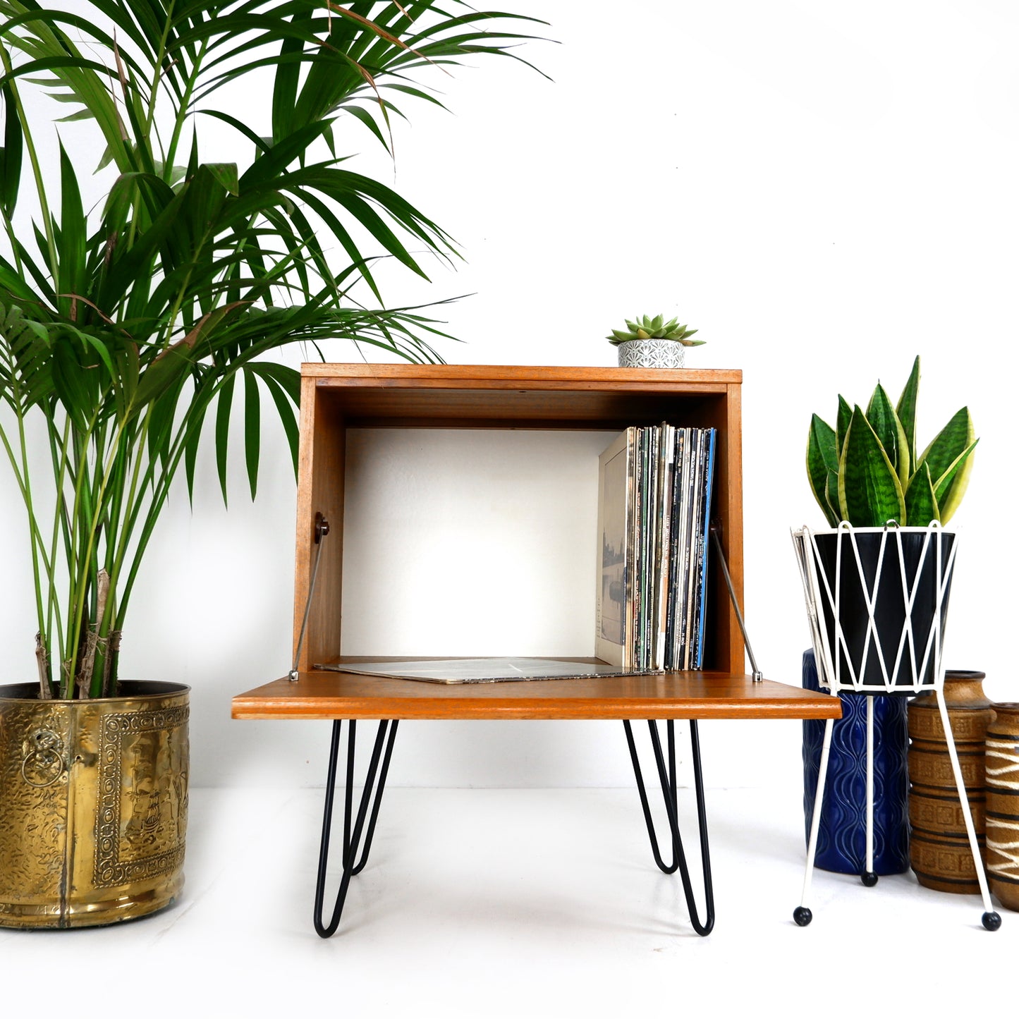 Mid Century Teak Record Cabinet / Cocktail Cabinet on Hairpin Legs