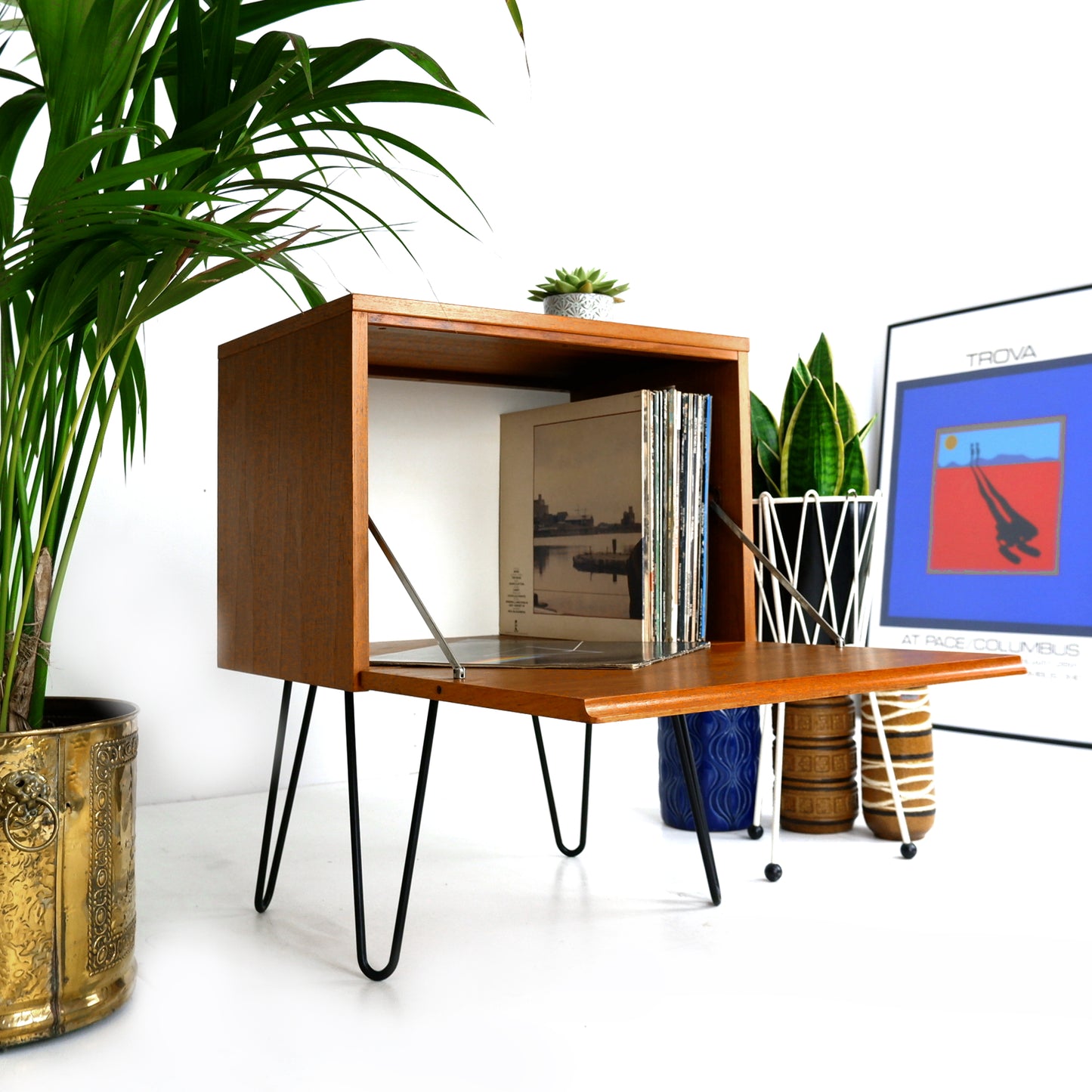 Mid Century Teak Record Cabinet / Cocktail Cabinet on Hairpin Legs