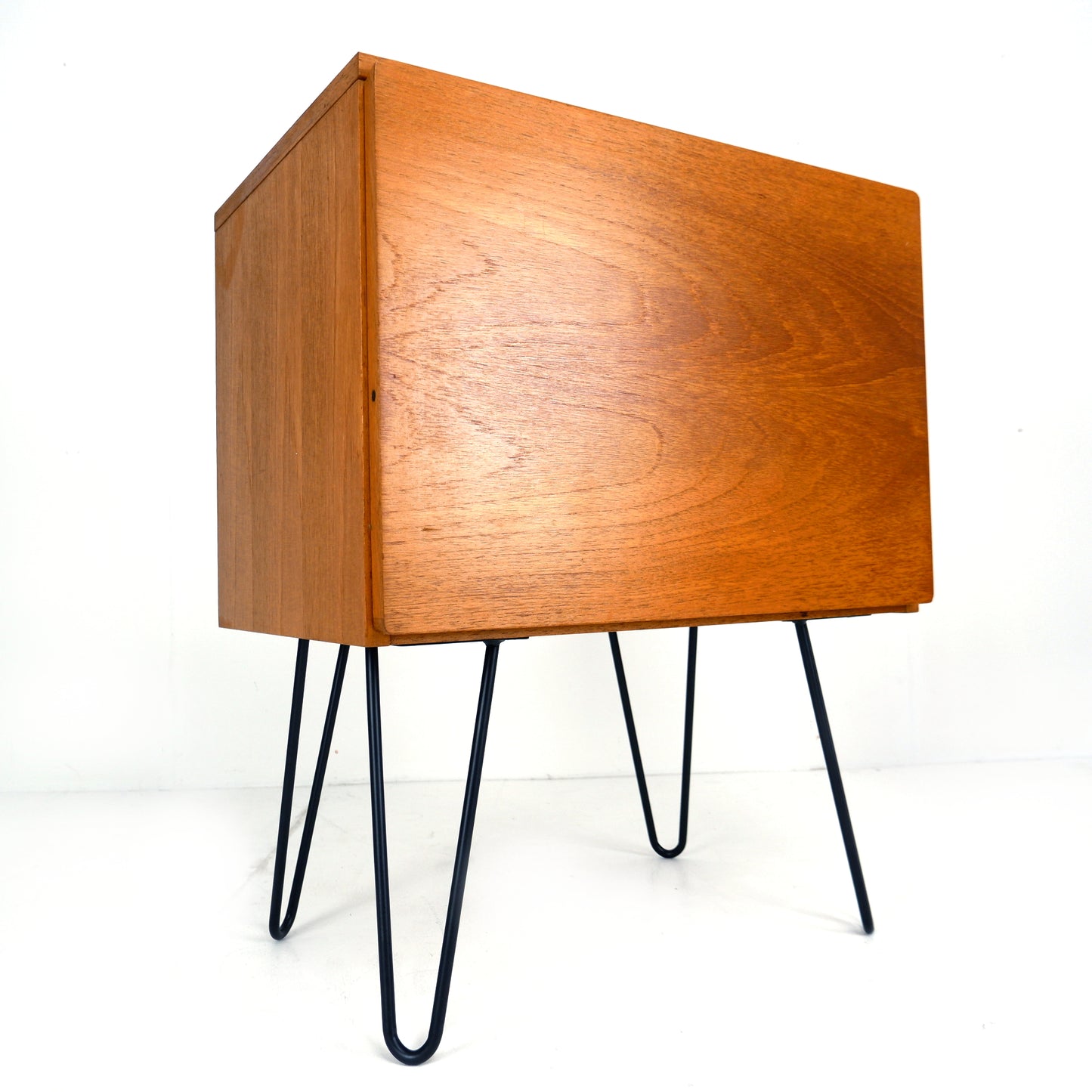 Mid Century Teak Record Cabinet / Cocktail Cabinet on Hairpin Legs