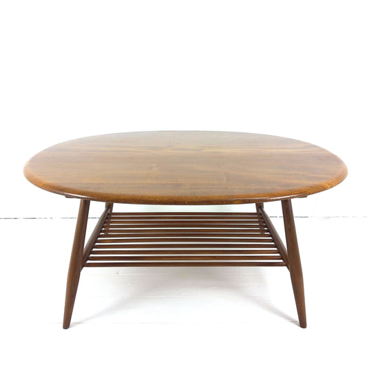 Vintage Ercol Oval Coffee Table with Magazine Rack n.o. 454 Light