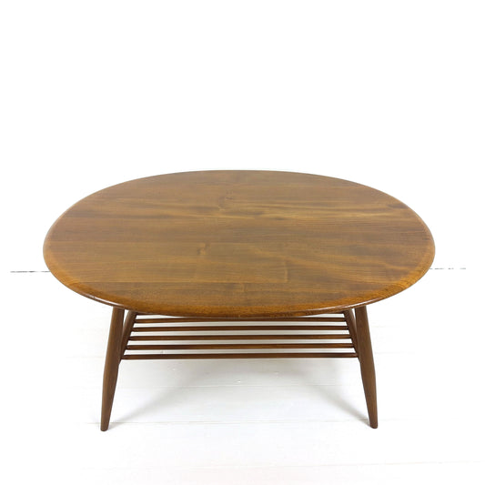 Vintage Ercol Oval Coffee Table with Magazine Rack n.o. 454 Light