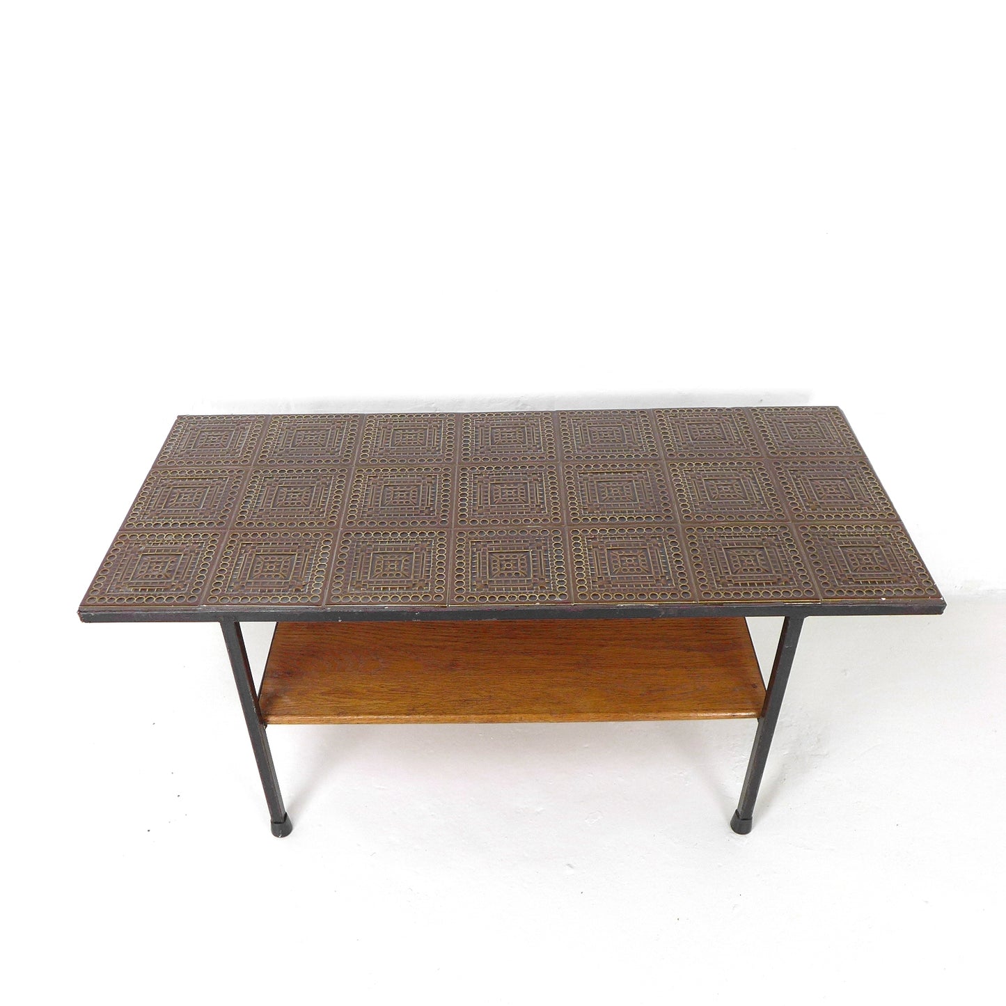 Mid Century Tile Top Coffee Table with Magazine Rack