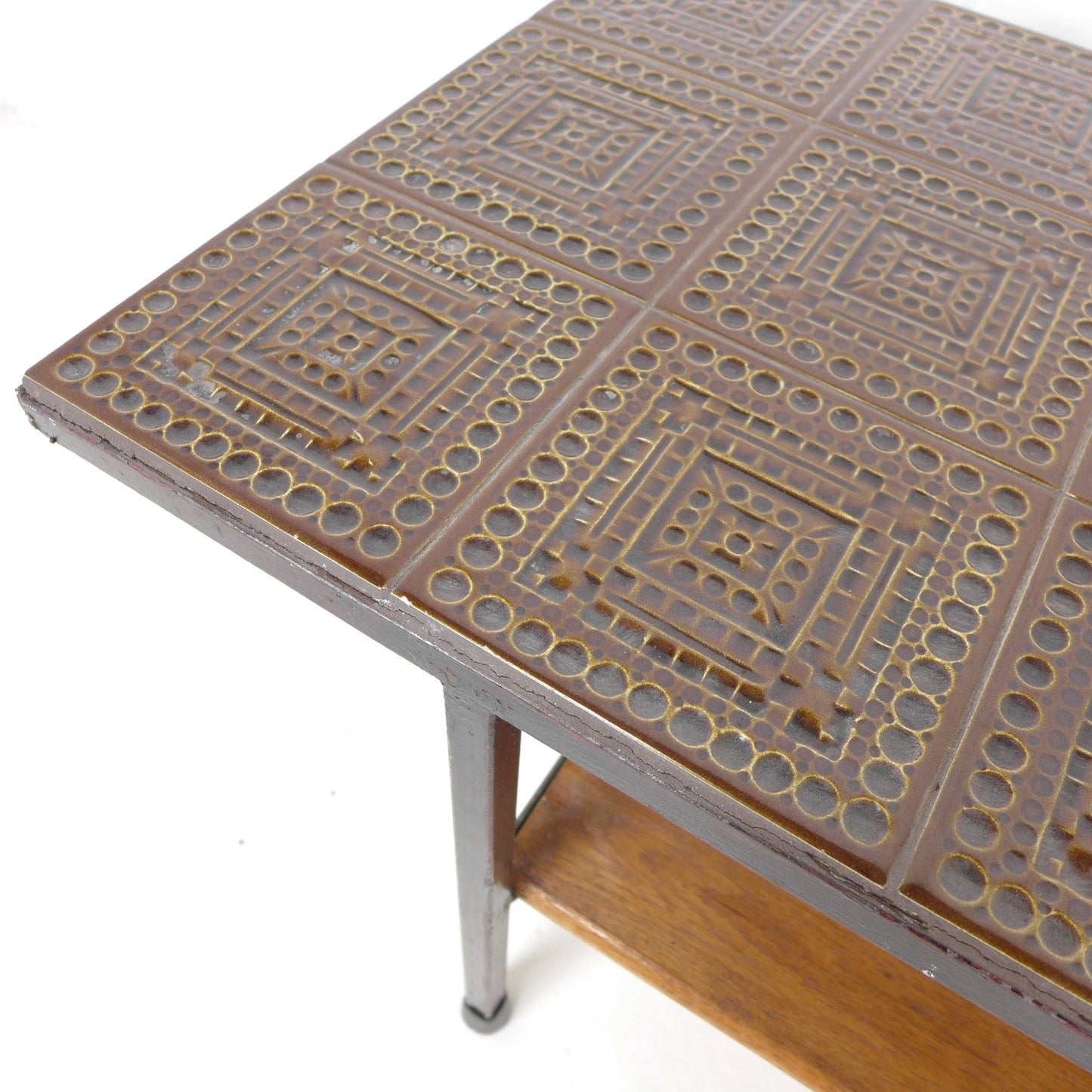Mid Century Tile Top Coffee Table with Magazine Rack