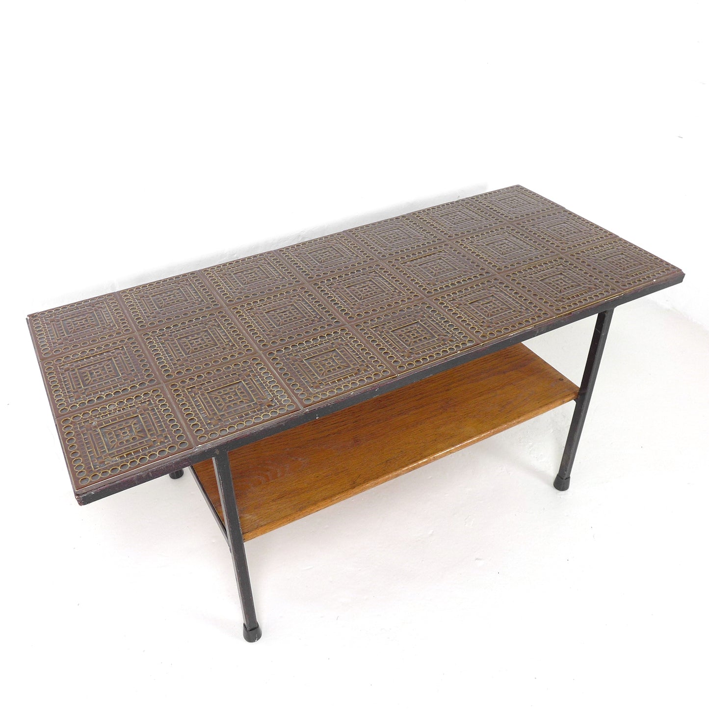 Mid Century Tile Top Coffee Table with Magazine Rack