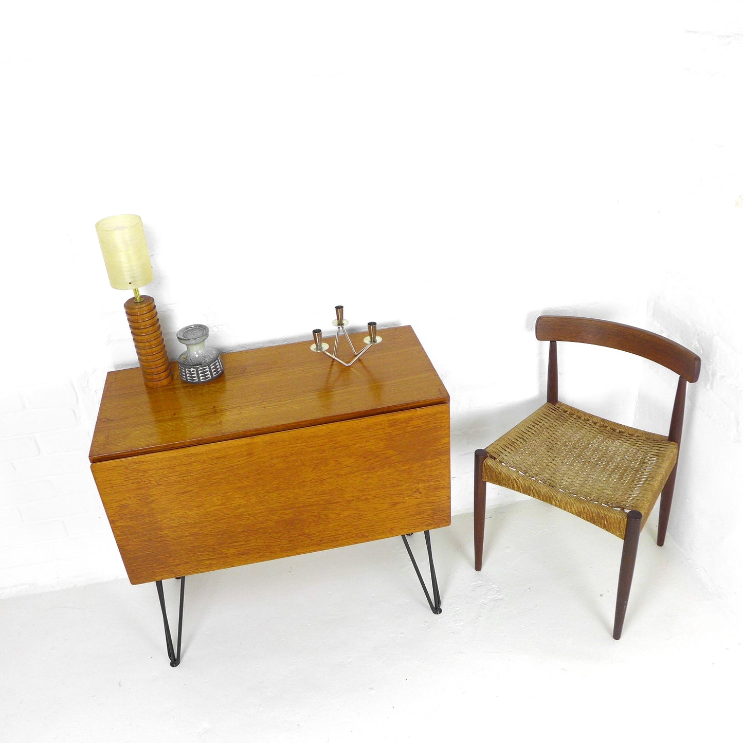 Mid Century Teak Record Cabinet / Compact Sideboard on Hairpin Legs