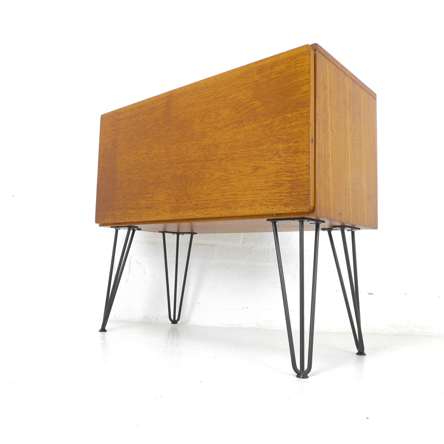 Mid Century Teak Record Cabinet / Compact Sideboard on Hairpin Legs