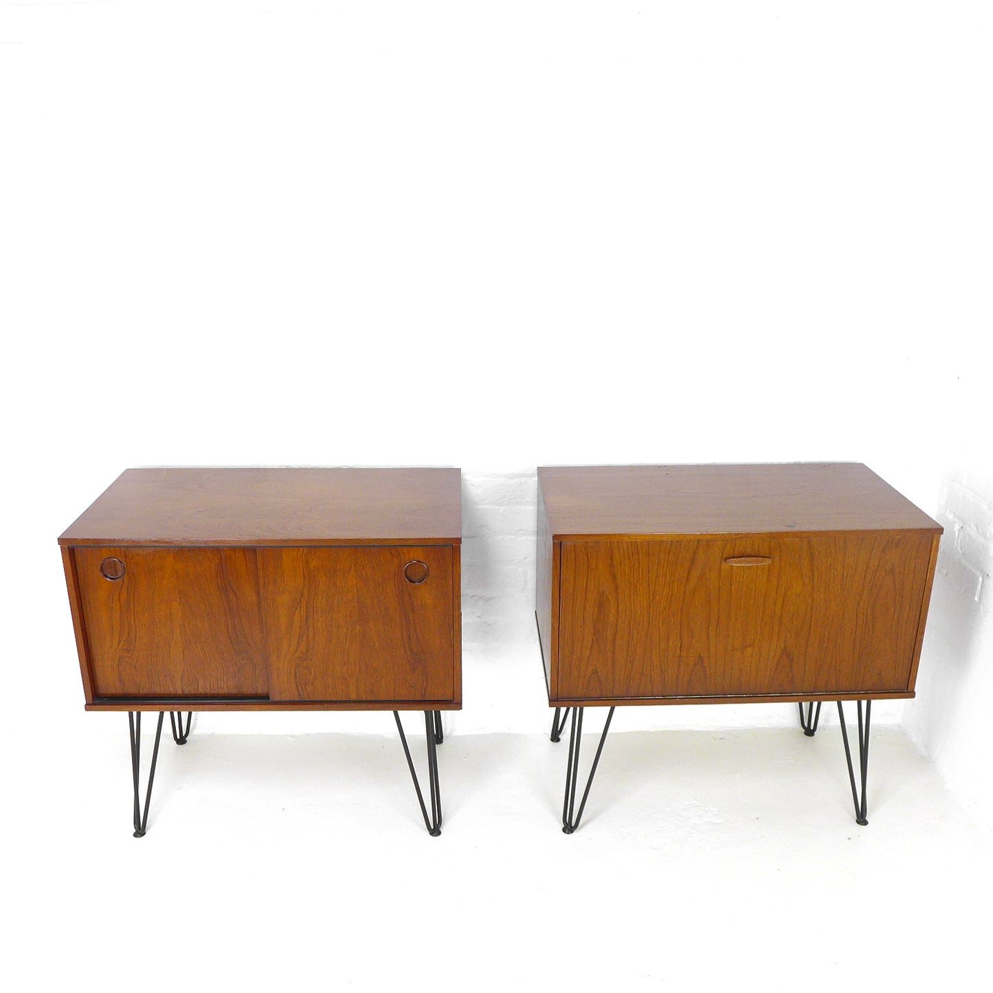 Pair of Mid Century Teak Record/Drinks Cabinets / Modular Sideboard on Hairpin Legs by Avalon