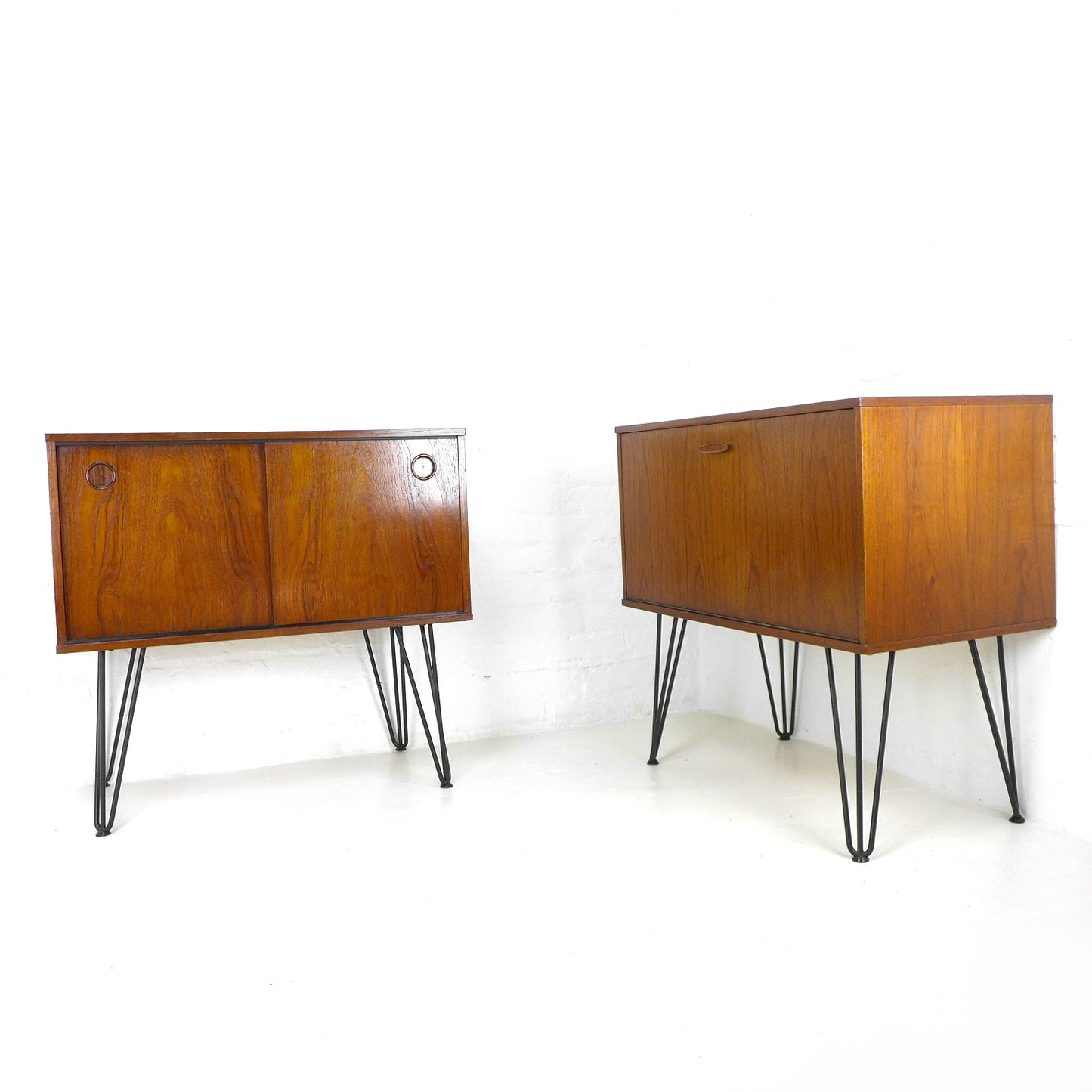 Pair of Mid Century Teak Record/Drinks Cabinets / Modular Sideboard on Hairpin Legs by Avalon