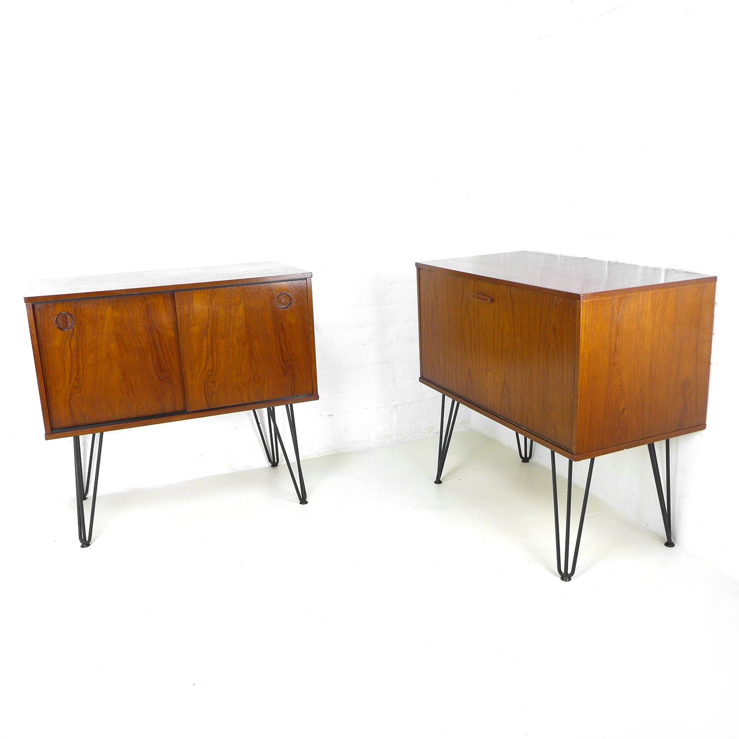 Pair of Mid Century Teak Record/Drinks Cabinets / Modular Sideboard on Hairpin Legs by Avalon