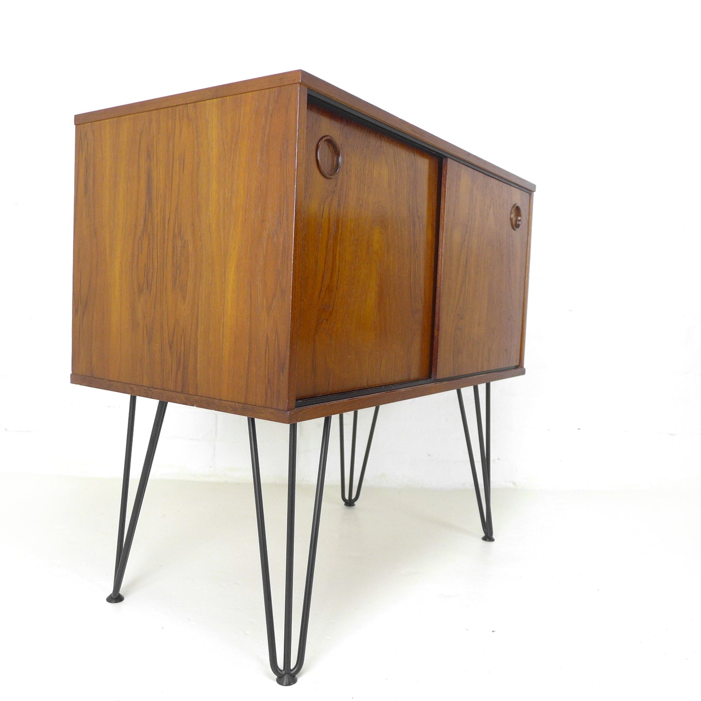 Pair of Mid Century Teak Record/Drinks Cabinets / Modular Sideboard on Hairpin Legs by Avalon