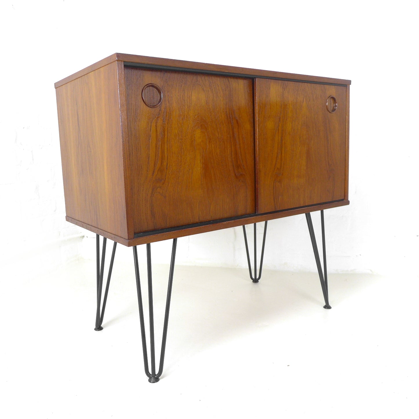 Pair of Mid Century Teak Record/Drinks Cabinets / Modular Sideboard on Hairpin Legs by Avalon