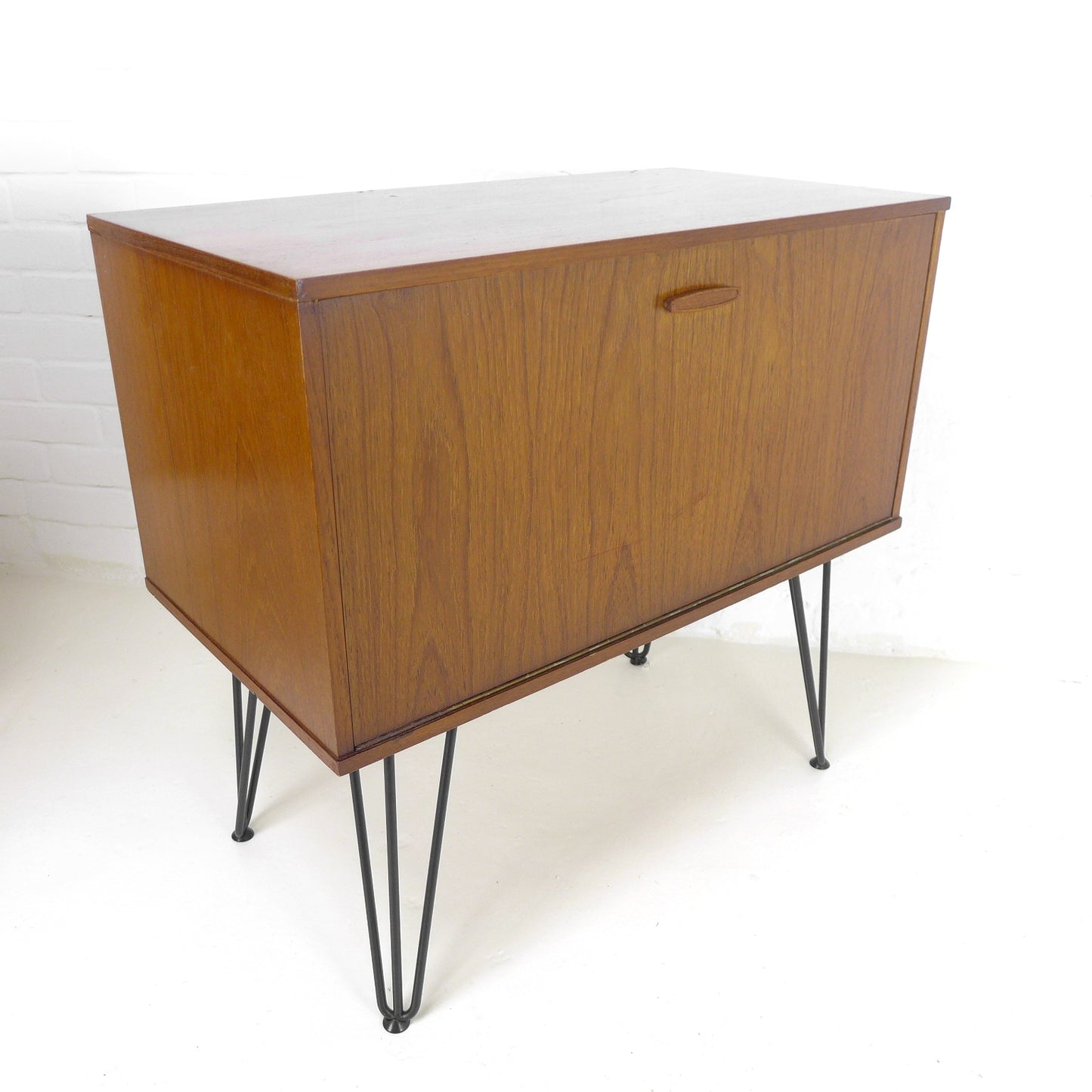 Pair of Mid Century Teak Record/Drinks Cabinets / Modular Sideboard on Hairpin Legs by Avalon