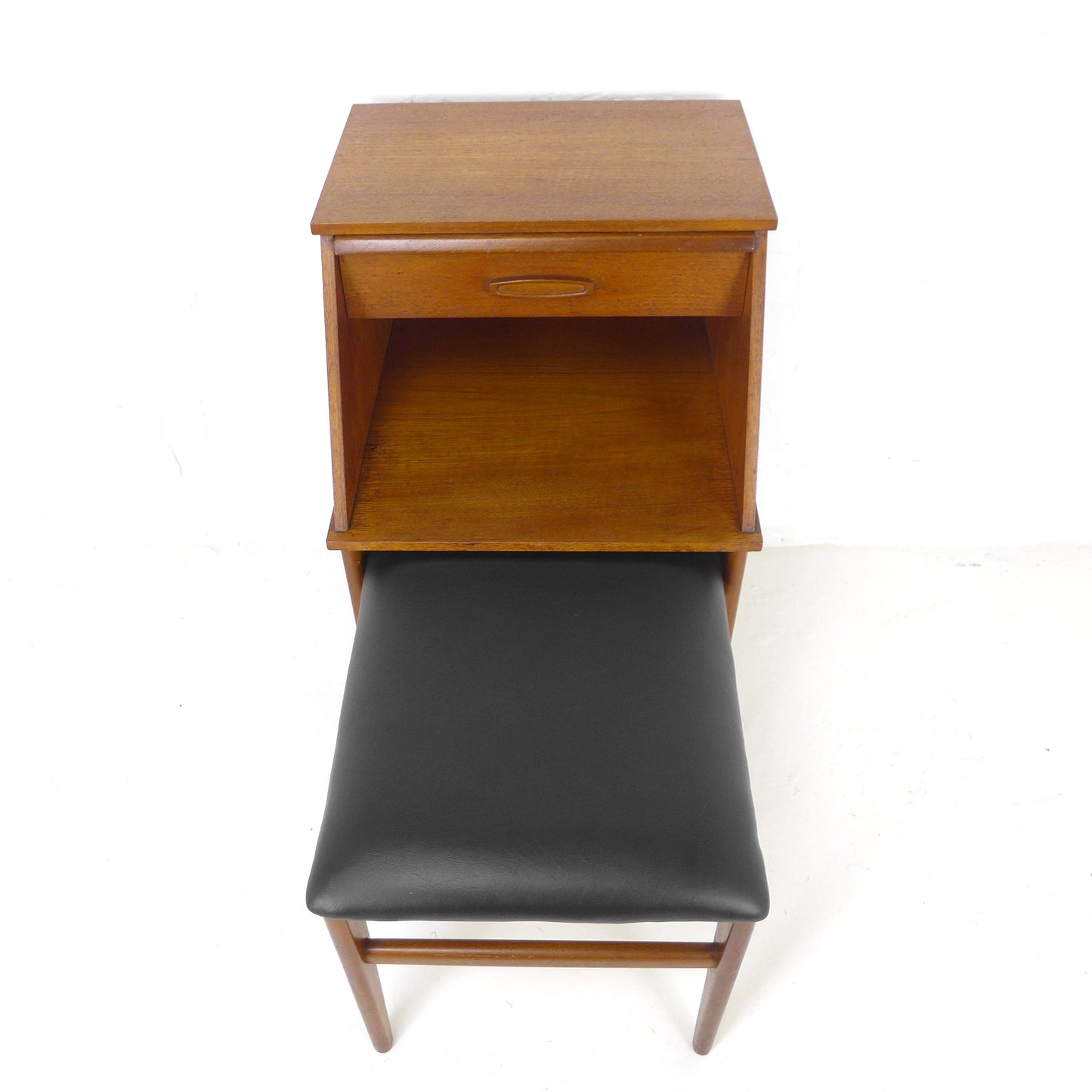 Mid Century Teak Hallway Table / Bedside Table with Pull Out Stool