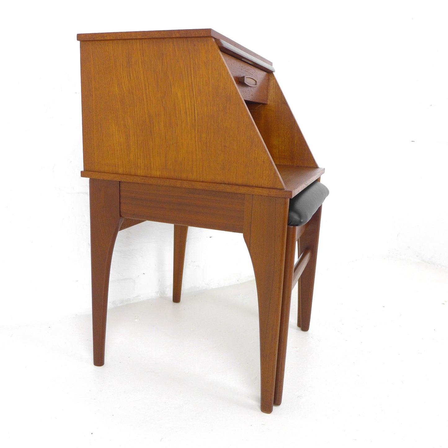 Mid Century Teak Hallway Table / Bedside Table with Pull Out Stool