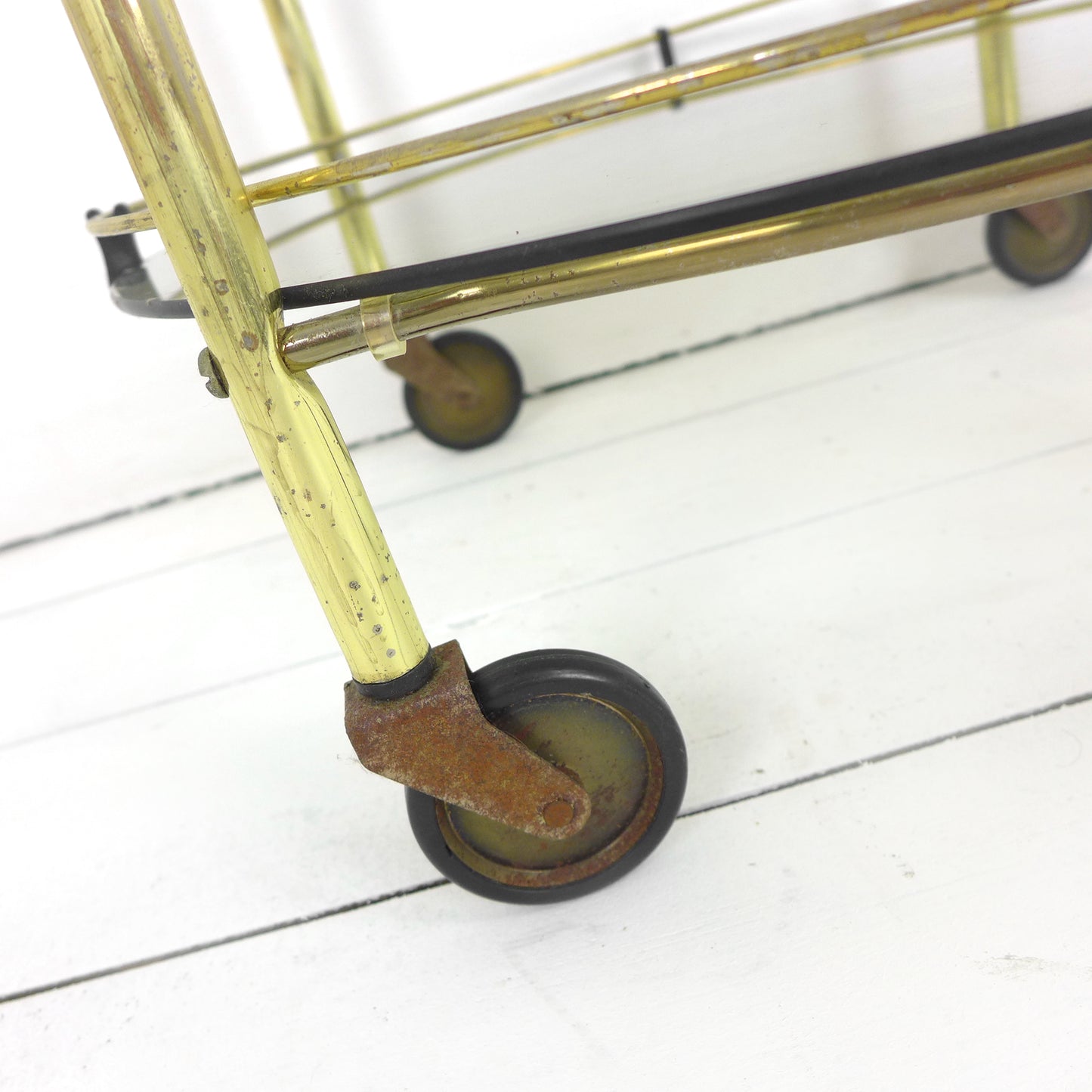 Mid Century Drinks Trolley - Circular Brass and Glass Cart