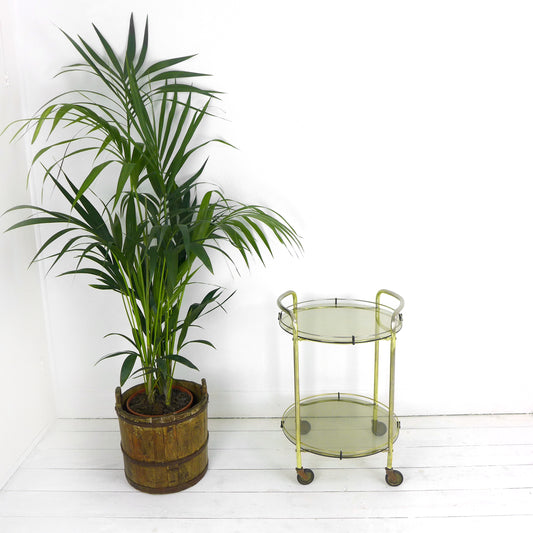 Mid Century Drinks Trolley - Circular Brass and Glass Cart