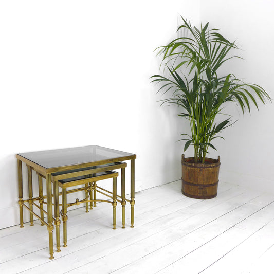 Mid Century Brass & Glass Nest of Tables by Maison Jansen