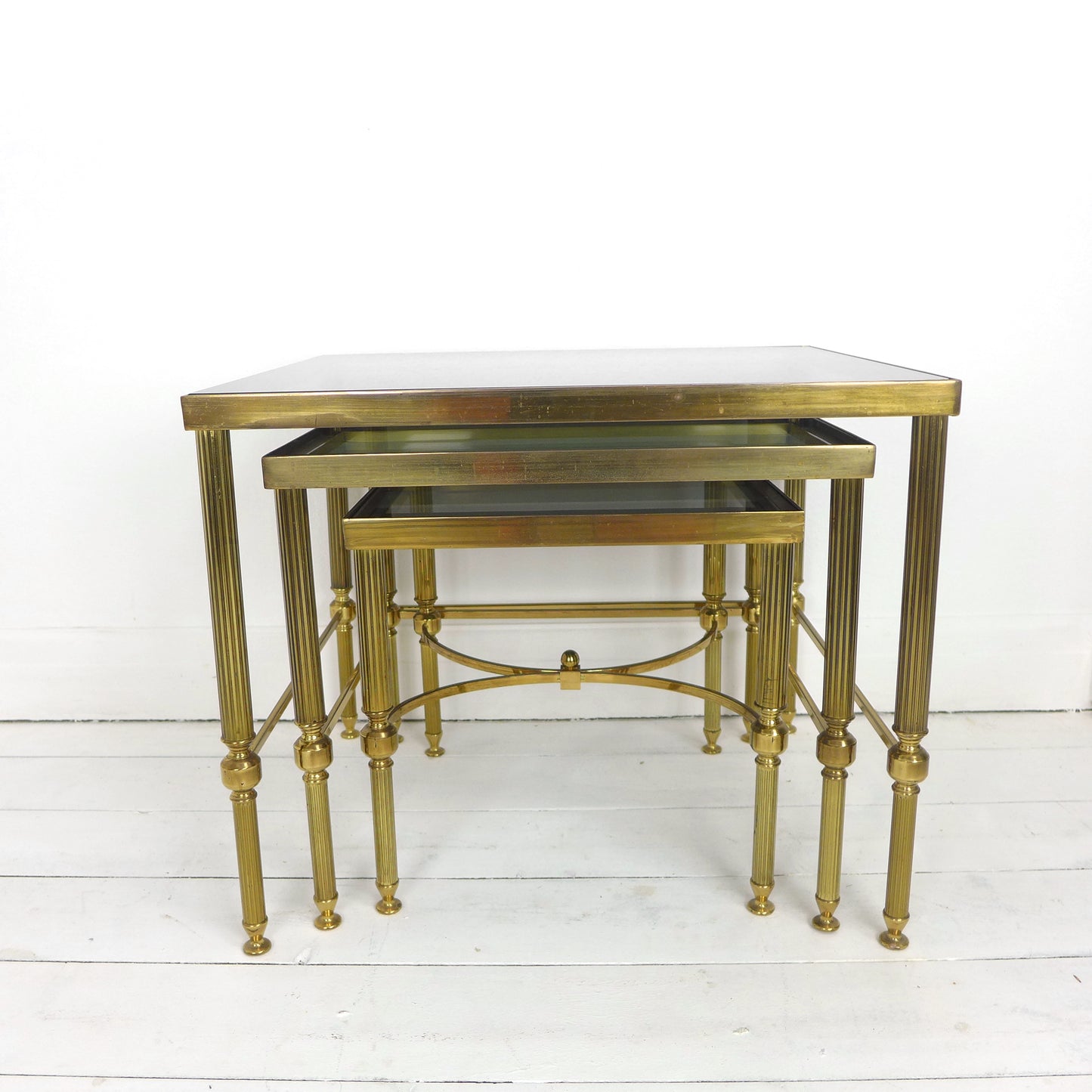 Mid Century Brass & Glass Nest of Tables by Maison Jansen